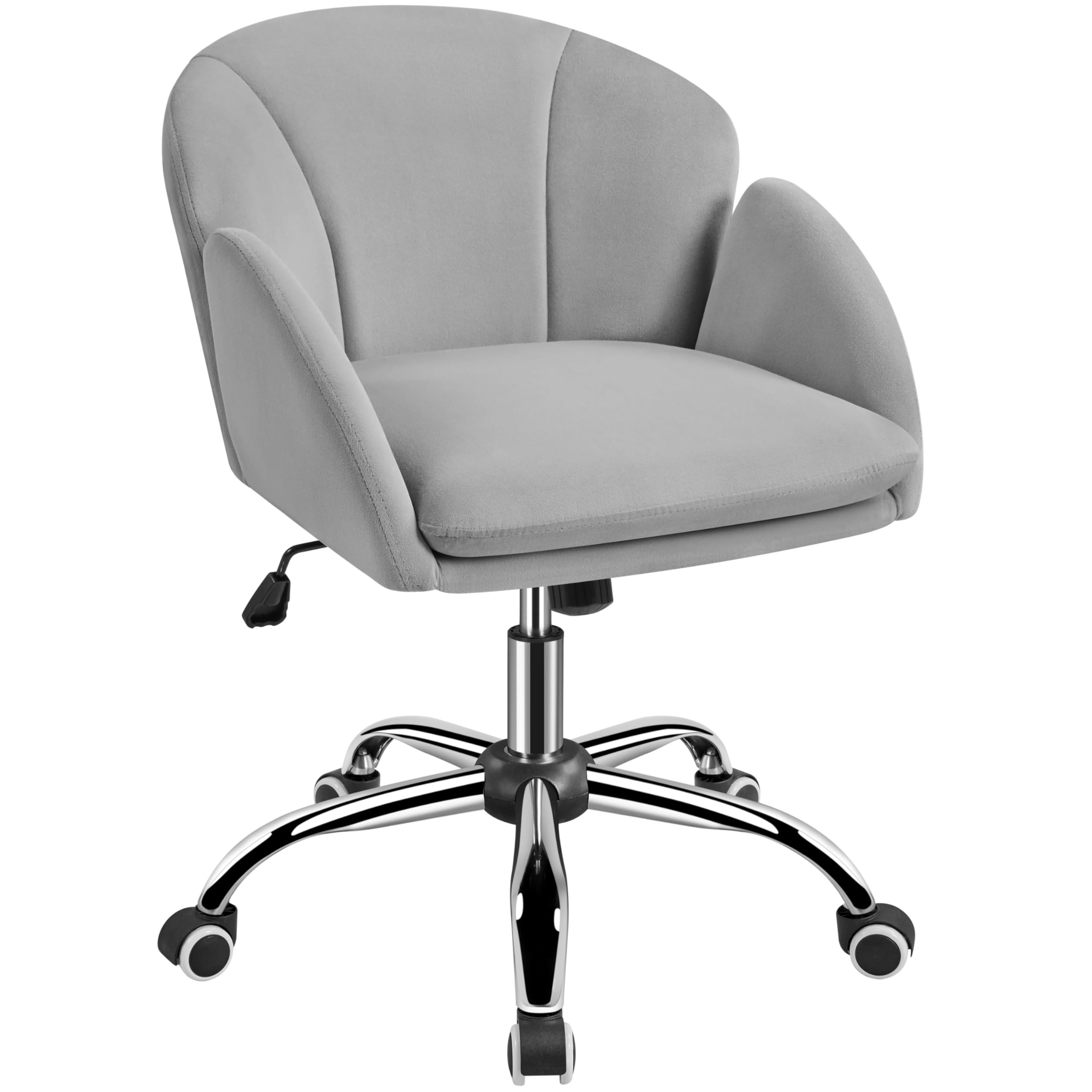 Yaheetech Modern Velvet Swivel Desk Chair with Armrests - Light Gray Home Office Chair for Women, Rolling Makeup Vanity Chair for Bedroom & Study Room | Perfect for Work, Gaming & Beauty Stations