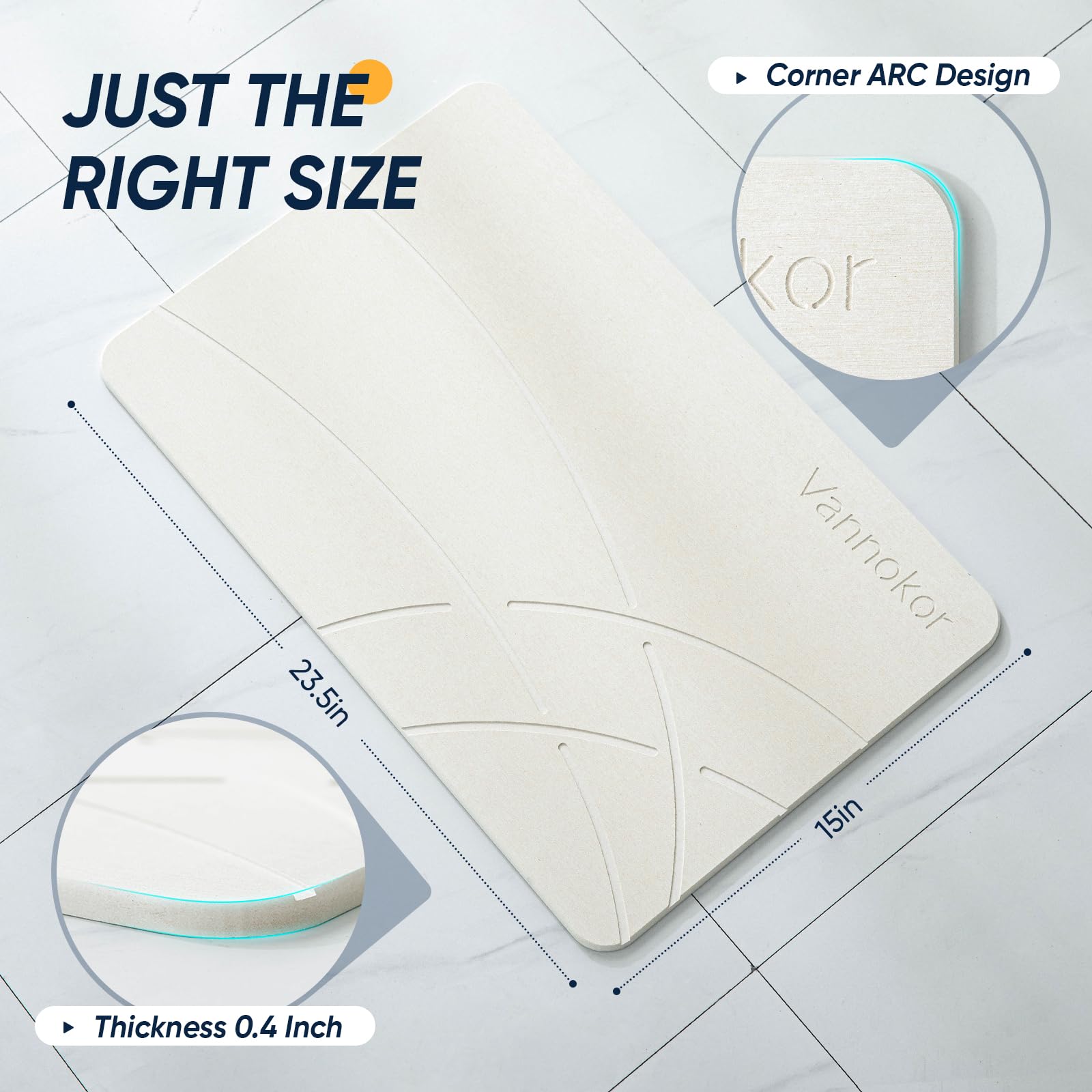 Non-Slip Diatomaceous Earth Bath Mat - Quick Dry Stone Shower Mat for Bathroom, 23.6