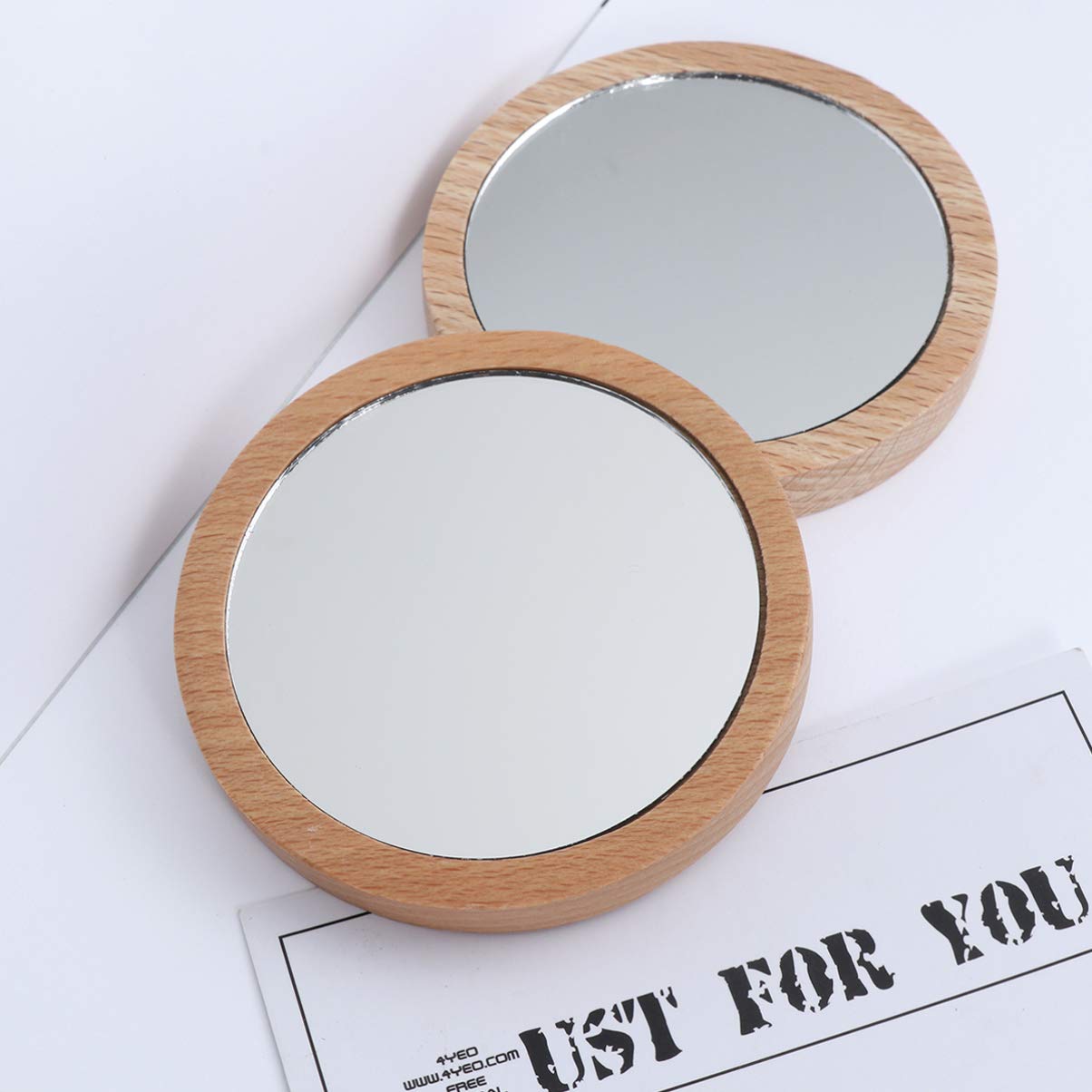 Lurrose 2PCS Wooden Compact Mirror for Purse - Mini Round Makeup Mirror for Travel, Home & On-the-Go Touch Ups - Perfect Cosmetic Mirror for Women's Handbags & Vanity