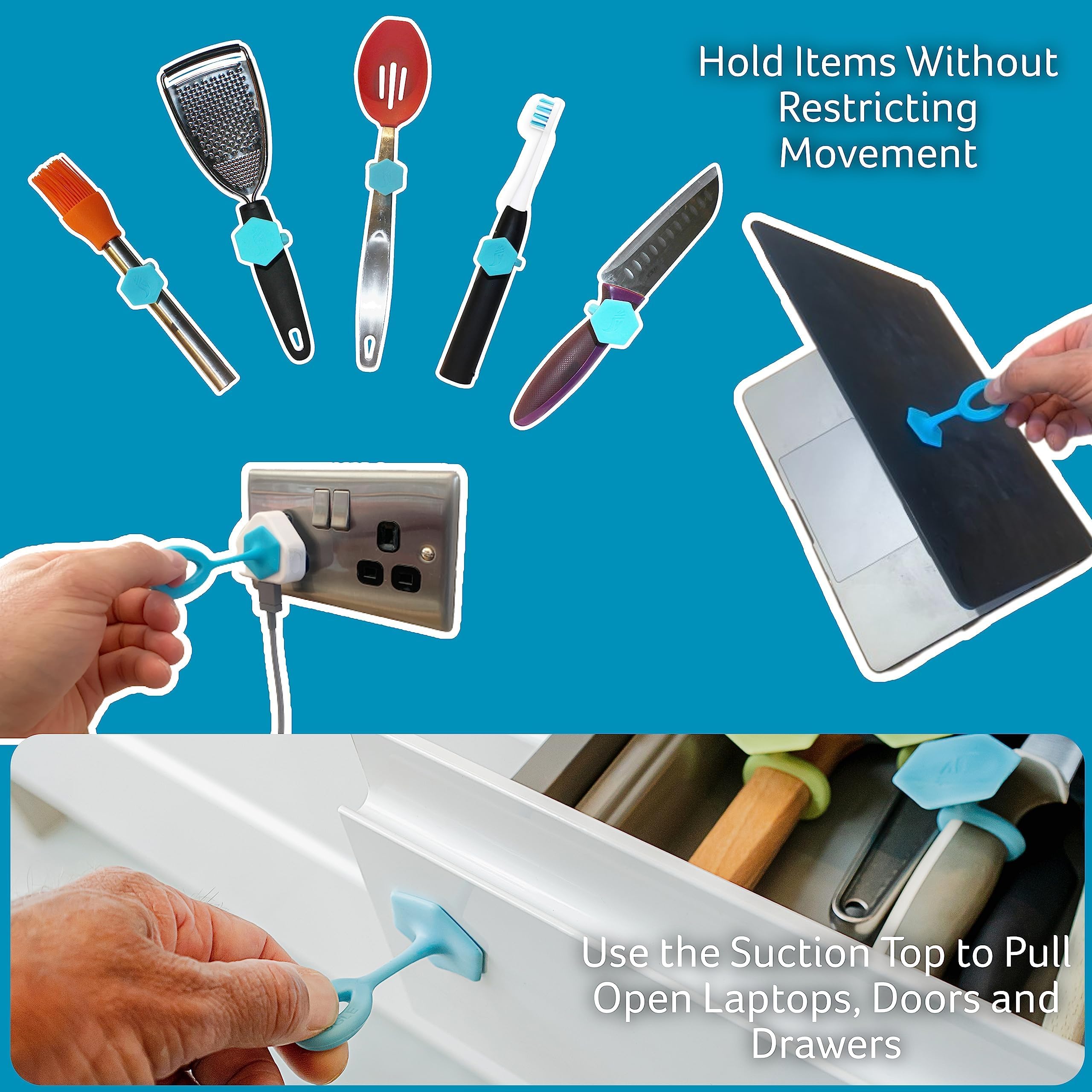 Silicone Grip Toggle - Adaptive Aid for Limited Hand Mobility, Door & Laptop Opener (4-Pack, 2 Sizes) - Ideal for Arthritis, Stroke Recovery & Disabled Adults - Home & Office Accessibility Tool