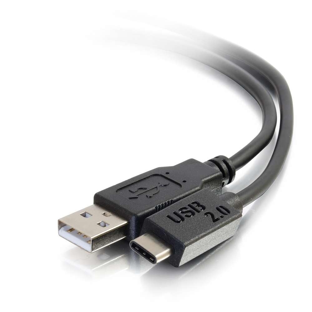 C2G USB 2.0 Type C to A Cable 3ft (0.91m) - High Speed Data Sync & Charging Cord for Smartphones, Tablets, Laptops - Durable Black Nylon Braided for Home Office Travel Use