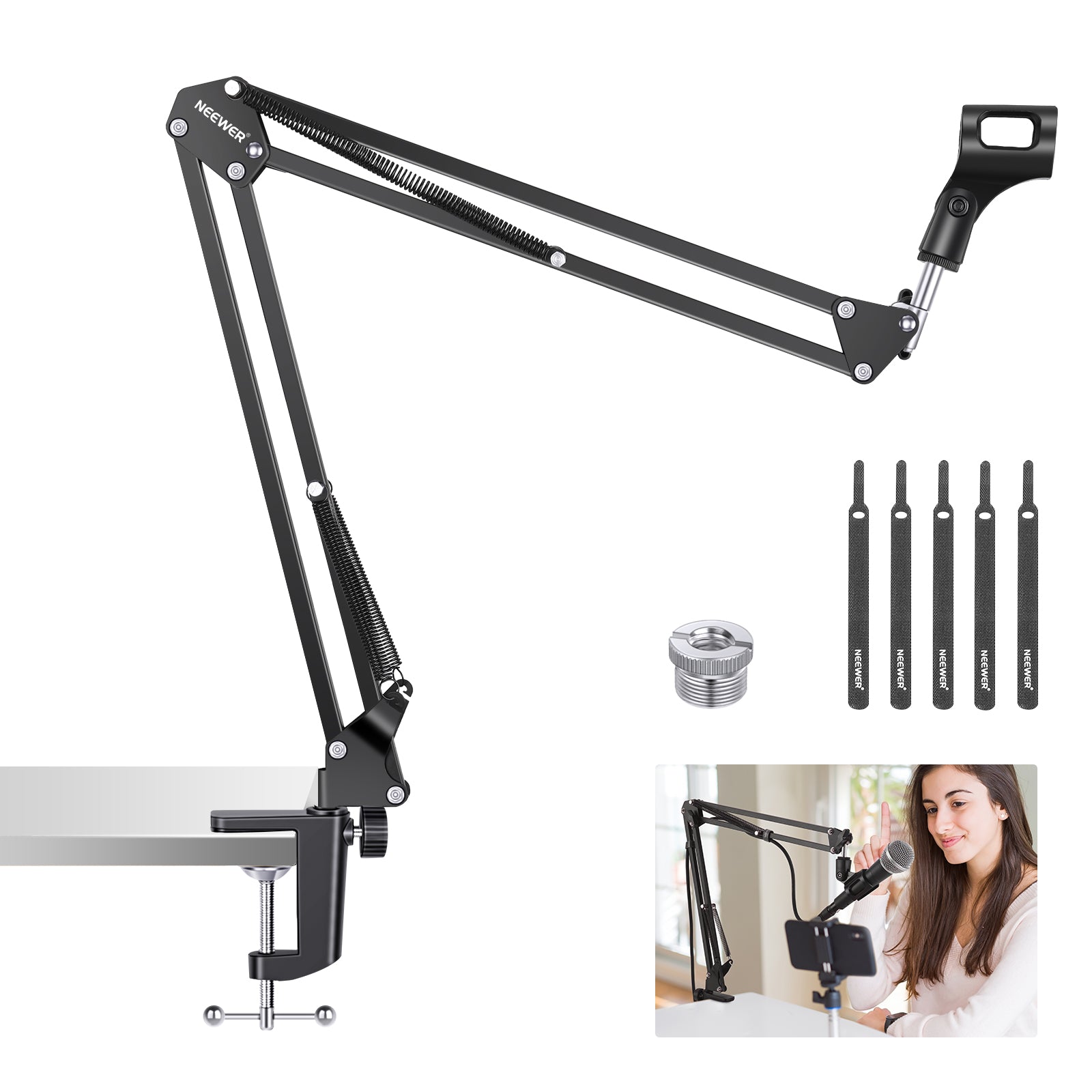 NEEWER NW 35 Professional Microphone Boom Arm Stand - Adjustable Suspension Scissor Mic Mount for Podcasting, Streaming & Studio Recording