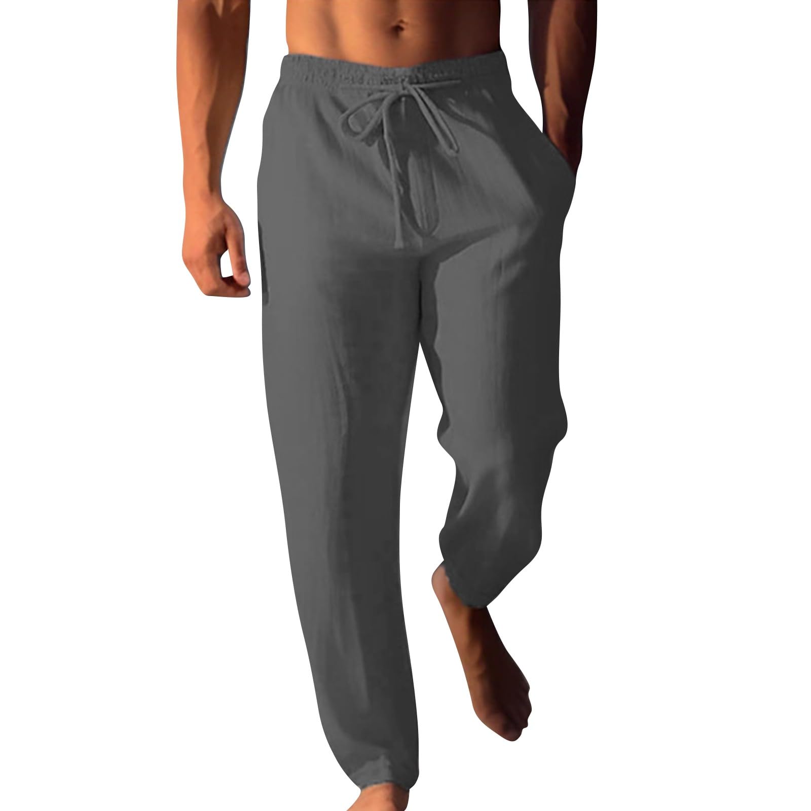 **Men's Linen Harem Pants - Lightweight Cotton Drawstring Casual Pants with Elastic Waist - Perfect for Yoga, Lounge & Summer Travel**