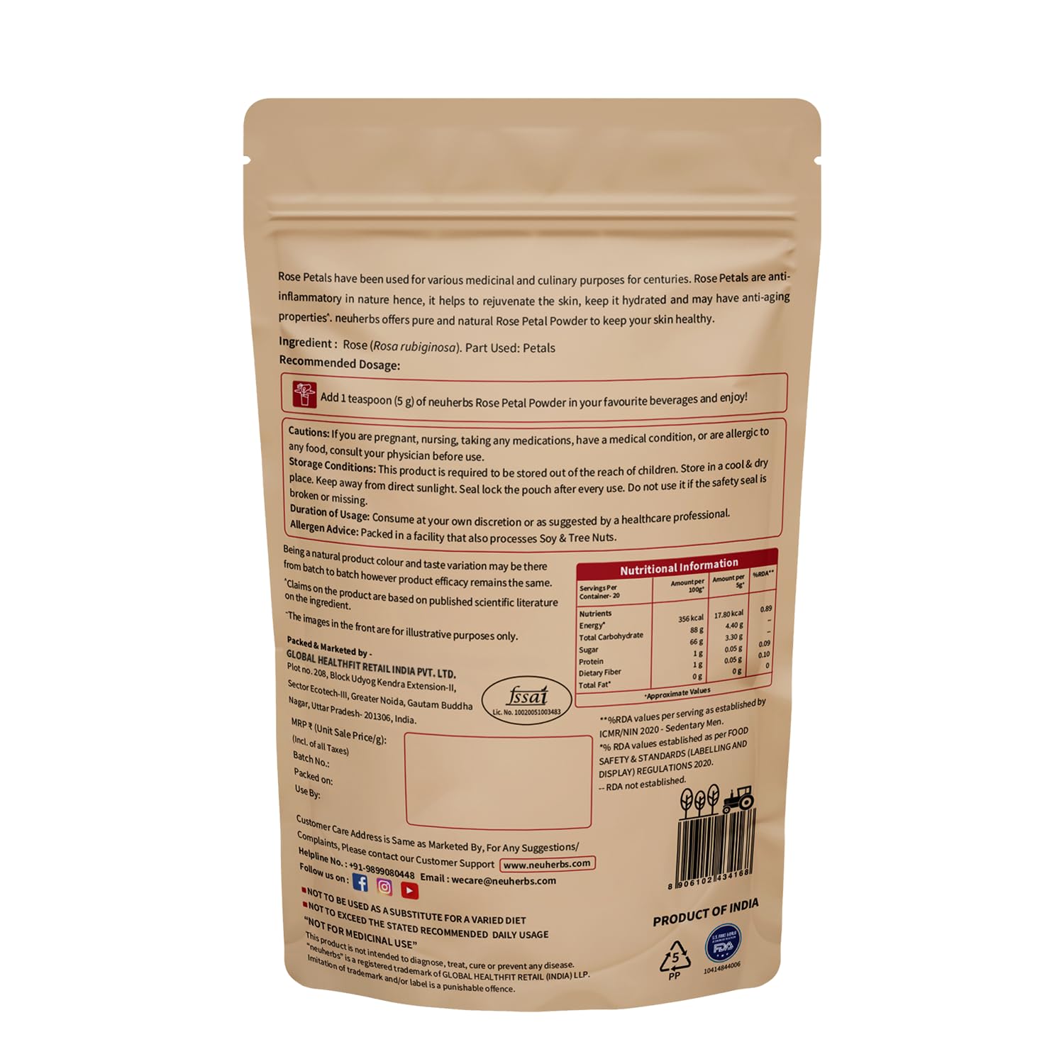 Neuherbs 100% Pure & Natural Rose Petal Powder (100g) - Antioxidant Rich for Skin Revitalization, Face Mask, Tan Removal & Glowing Skin | Perfect for DIY Beauty Treatments, Spa Days & Natural Skincare Routines