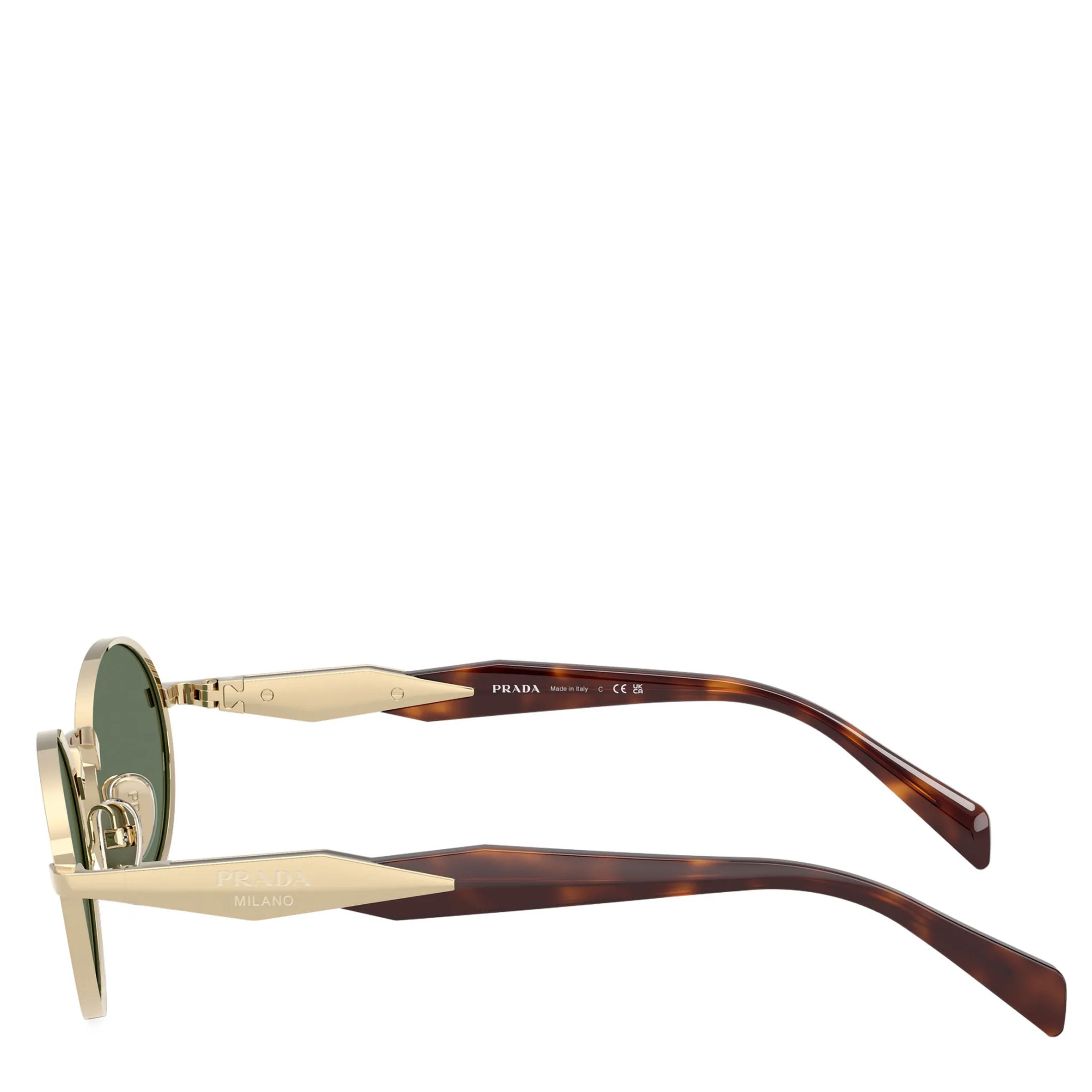 PRADA PR65ZS Metal Oval Sunglasses for Women & Men - Gold Frame with Green Lenses - UV Protection - Luxury Fashion Sunglasses for Beach, Driving & Outdoor Activities