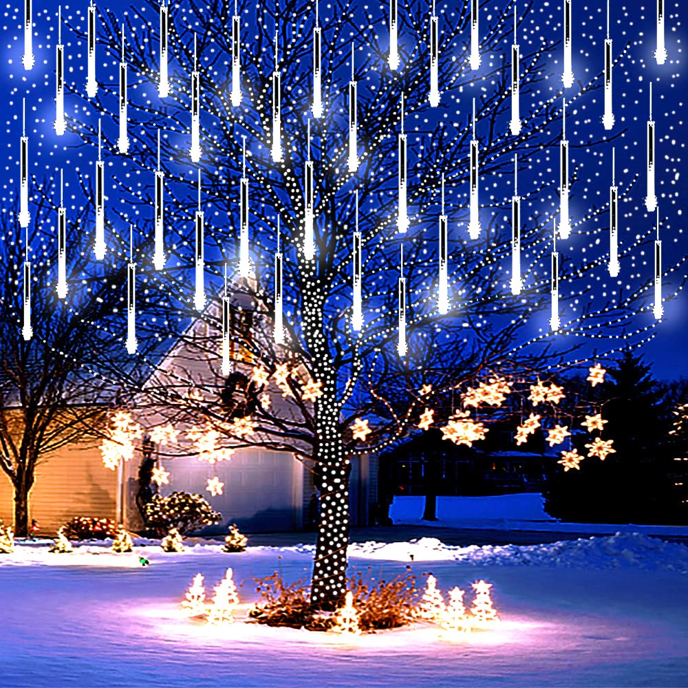 12 Inch LED White Meteor Shower Christmas Lights - Outdoor Waterproof Holiday Decorations for House, Party, Tree & Yard (UL Certified) | Perfect for Christmas Decor, Winter Weddings & New Year Celebrations