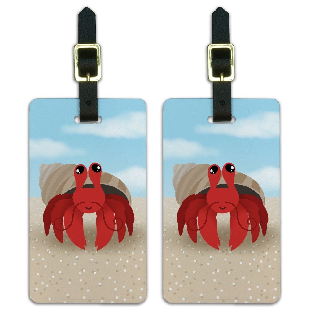 Sweet Hermit Crab Luggage ID Tags - Set of 2, Waterproof Suitcase Name Tags for Travel, Cruise, Backpack & Carry-On - Cute Crab Design Pet Accessories for Vacation & Beach Trips