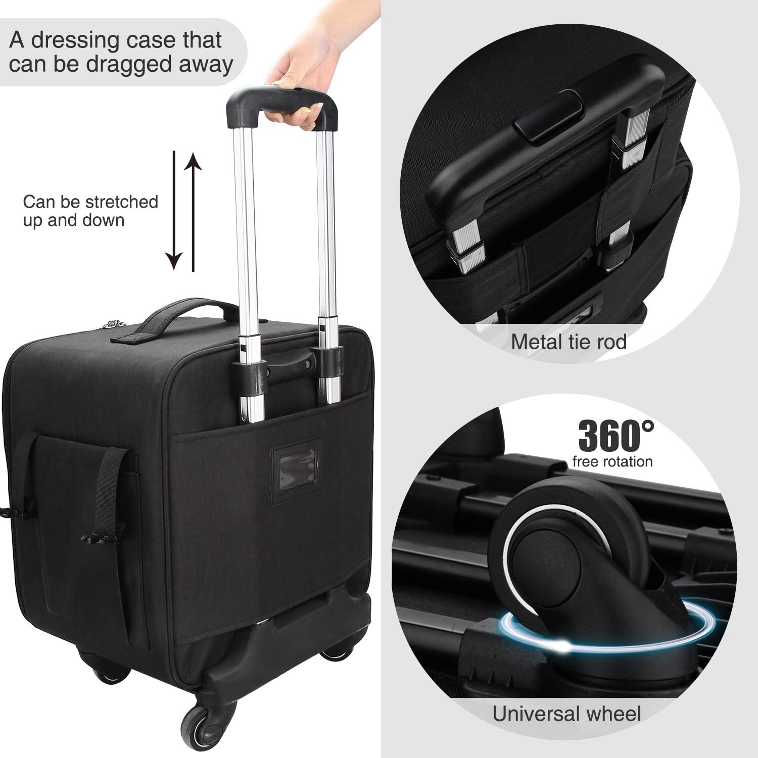 Relavel Professional Rolling Makeup Case with Wheels - Detachable Cosmetic Train Case for Makeup Artists | Travel Organizer for Cosmetics & Beauty Tools | Perfect for Salon, Bridal & On-the-Go Makeup Artists