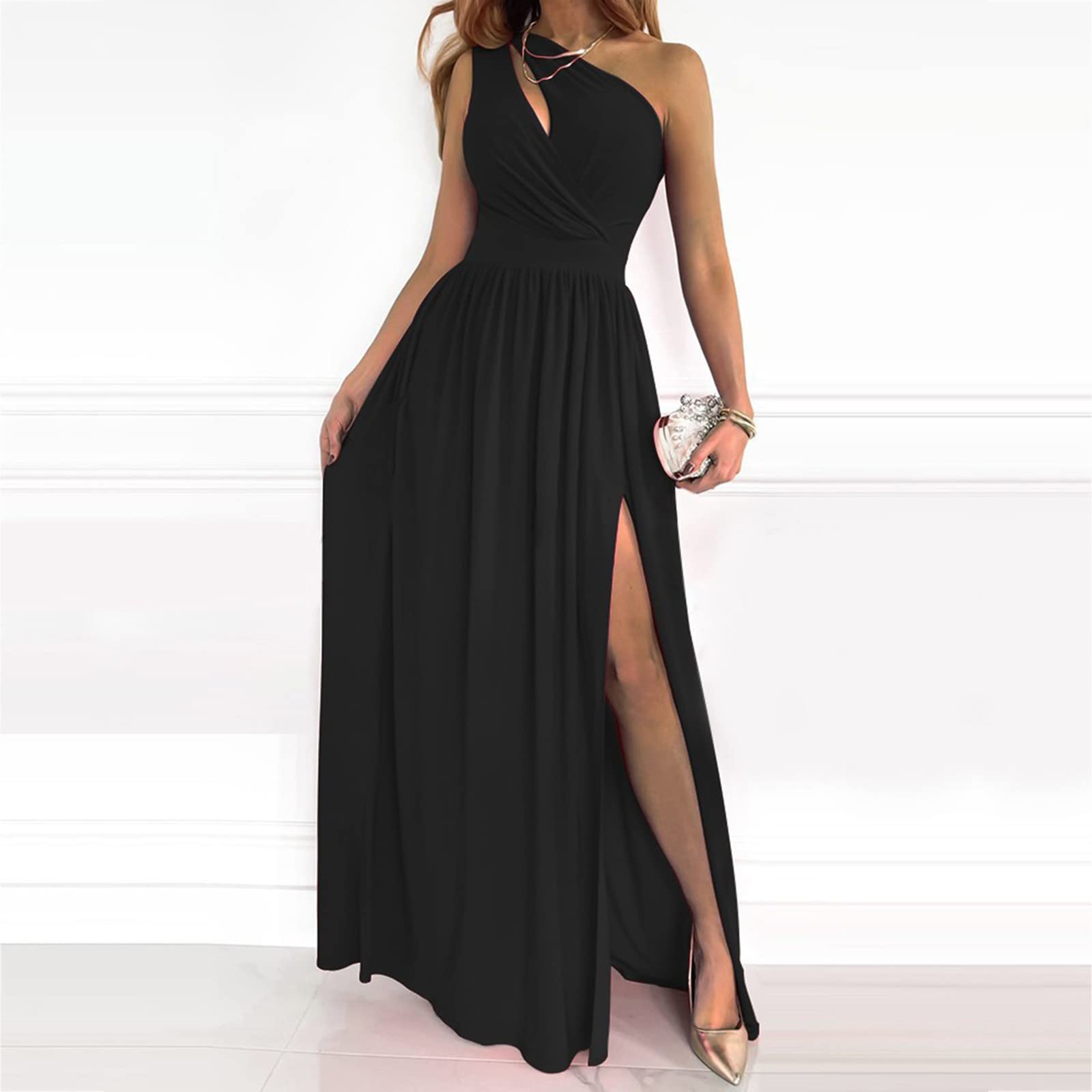 Elegant One Shoulder Evening Dress for Women - Floral Tea Length Mother of the Bride Gown for Weddings, Parties & Special Occasions