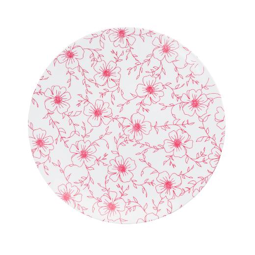 Burgundy White and Black Round Plastic Plates - 12-Pack Disposable Dinner Plates for Parties, Picnics, BBQs, and Events - Floral Design