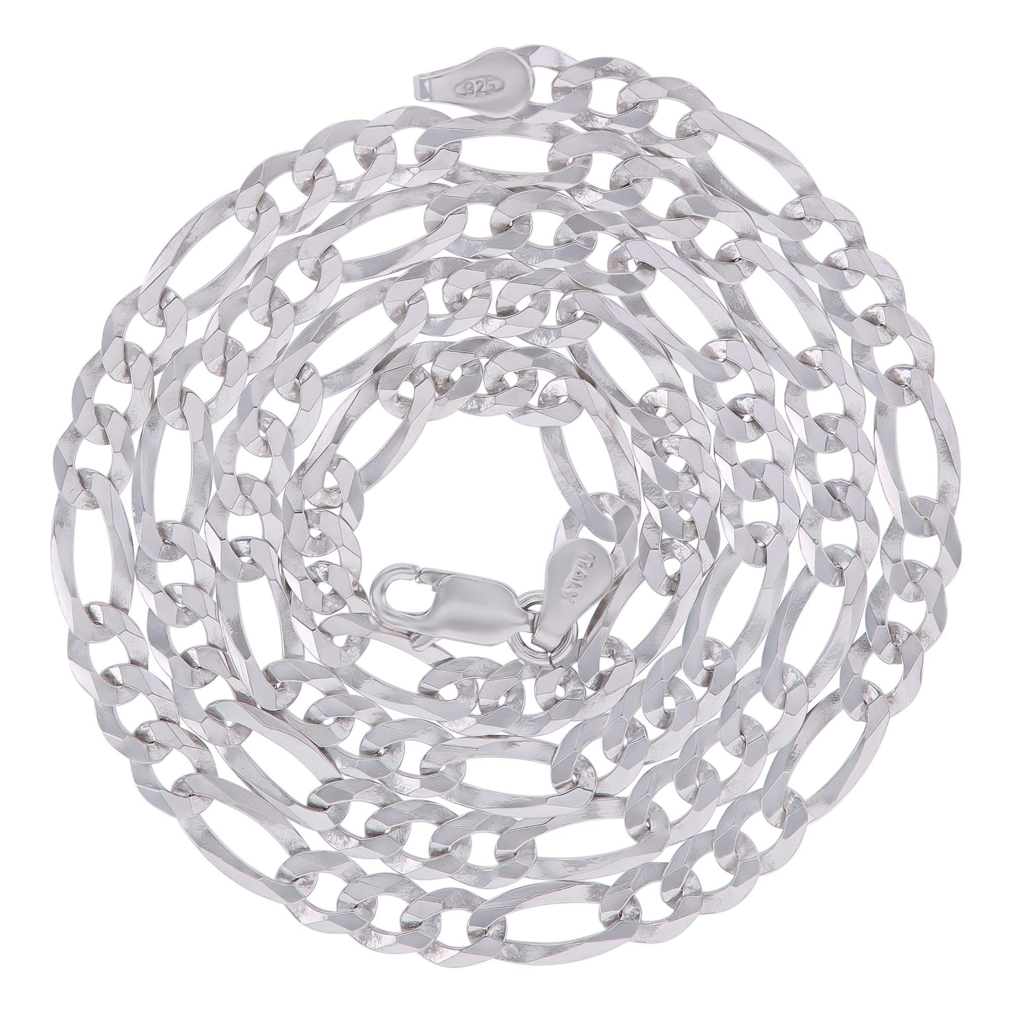 14K Gold or Rhodium Plated Silver Figaro Chain Necklace for Men - 1mm to 13mm Thick Solid 925 Sterling Silver Italian Style Jewelry - Perfect for Gifts, Weddings, and Everyday Wear