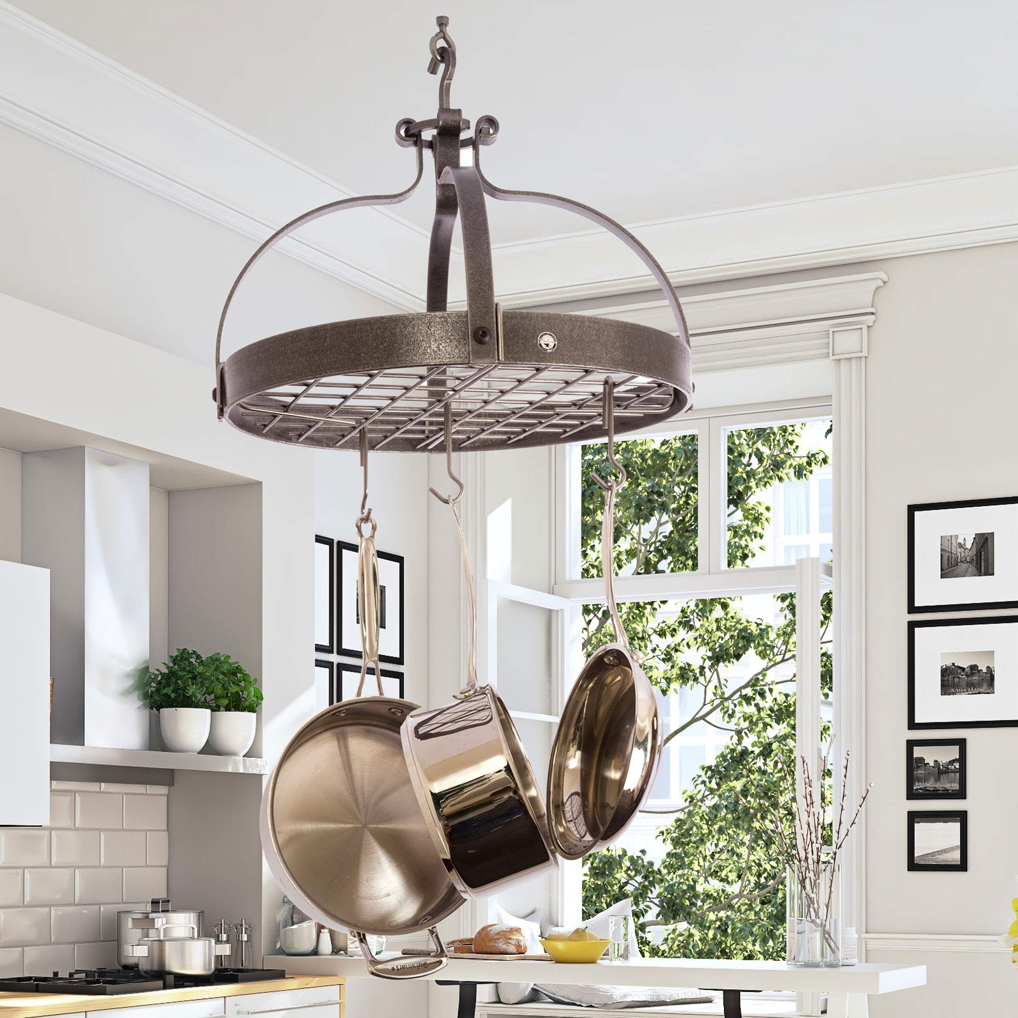 Handcrafted Dutch Crown Pot Rack with 18 Hooks - Hammered Steel Wall Mounted Kitchen Organizer for Pots, Pans & Utensils - Perfect for Farmhouse, Rustic & Vintage Style Kitchens