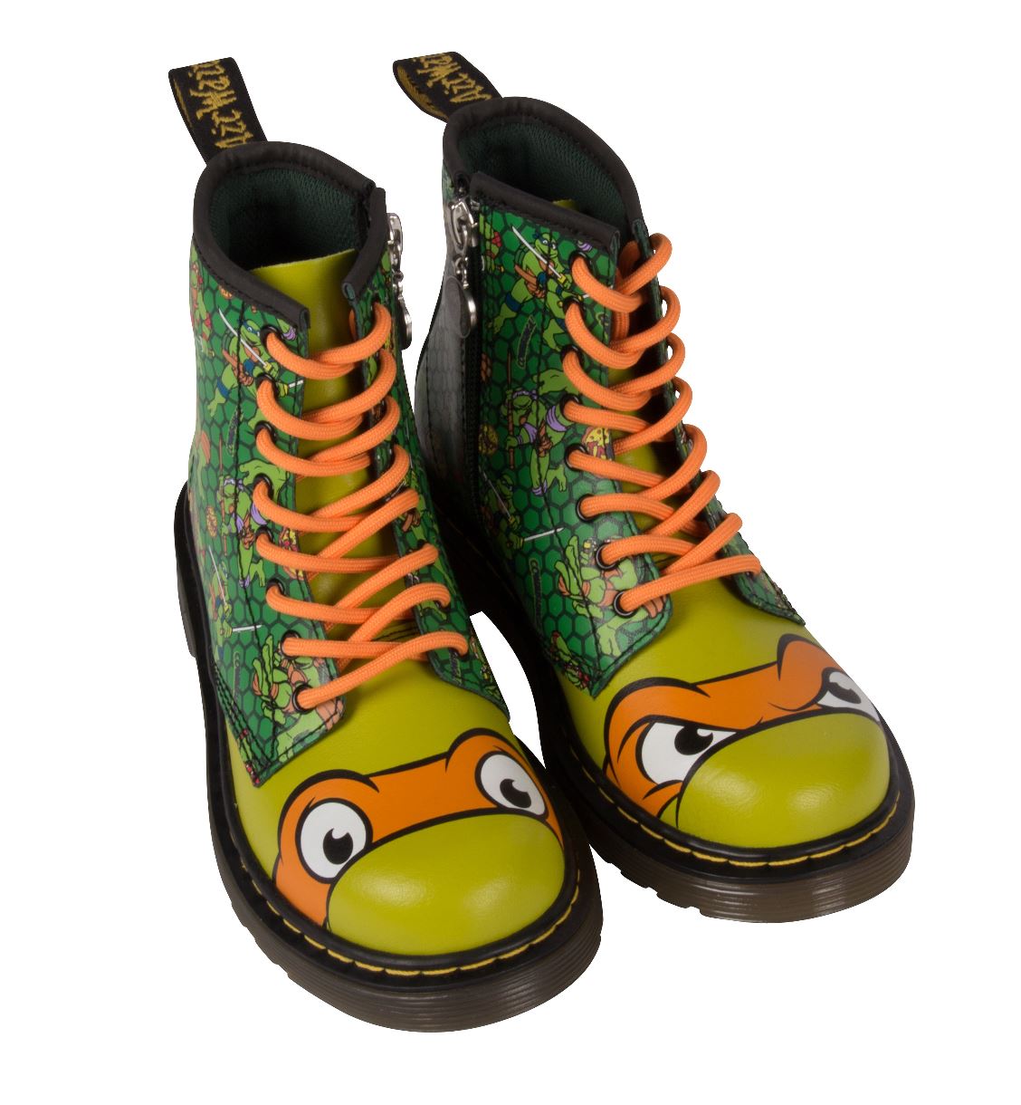 Dr. Martens 1460 Kids TMNT Michelangelo Green Leather Boots - Stylish & Durable for School, Play & Everyday Wear