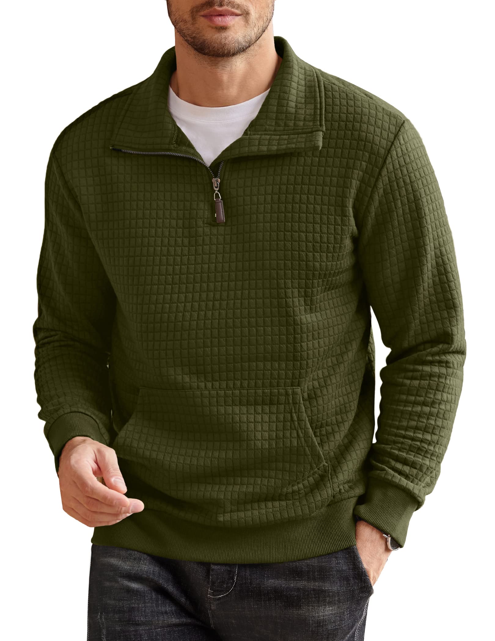 COOFANDY Men's Quarter Zip Sweatshirt - Long Sleeve Waffle Knit Pullover Hoodie with Pocket | Casual Fall Winter Layering for Outdoor Activities & Lounge Wear