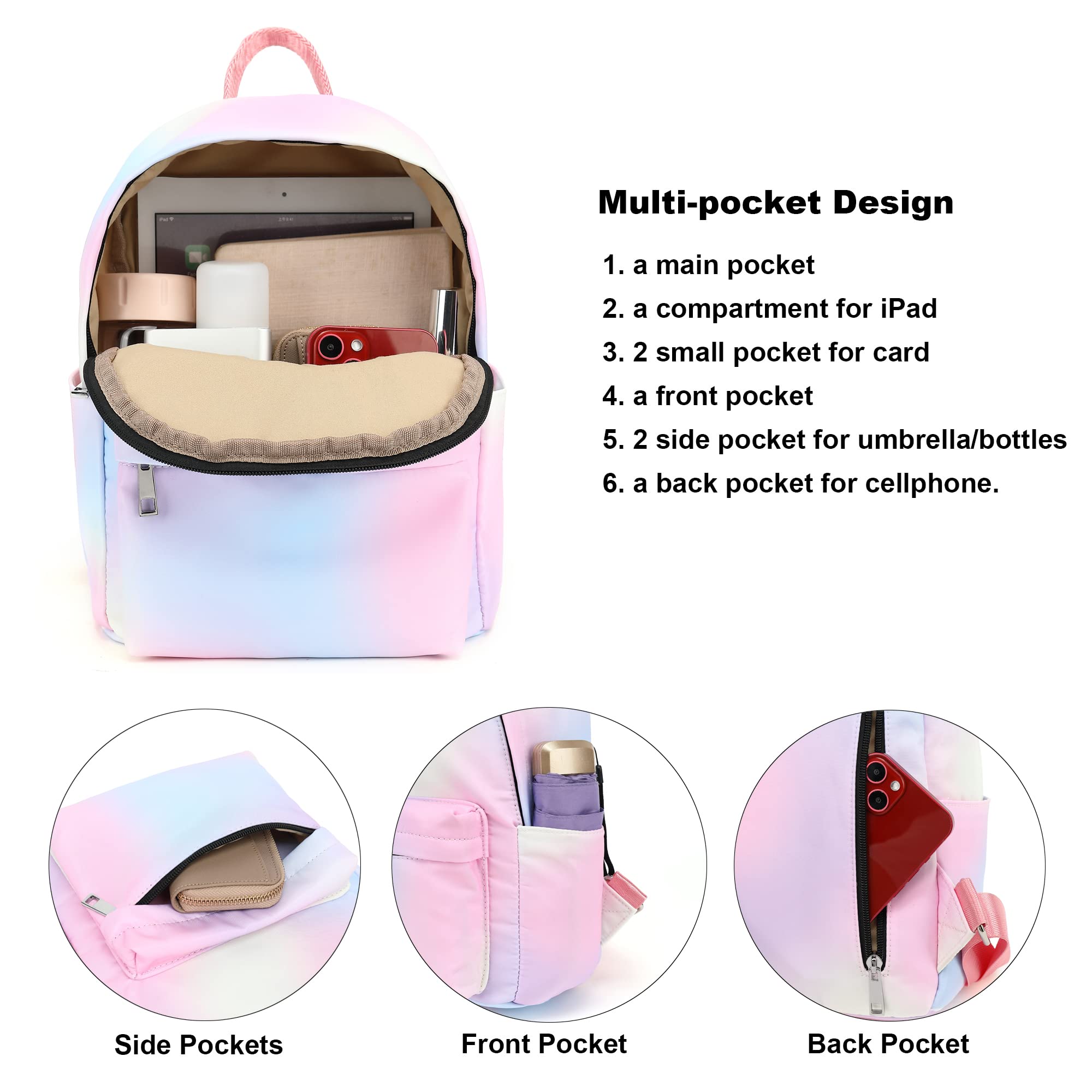 Mini Backpack for Women & Girls - Small Cute Backpack Purse for Teens Kids, School Travel, Hiking & Day Trips (Rainbow Color)