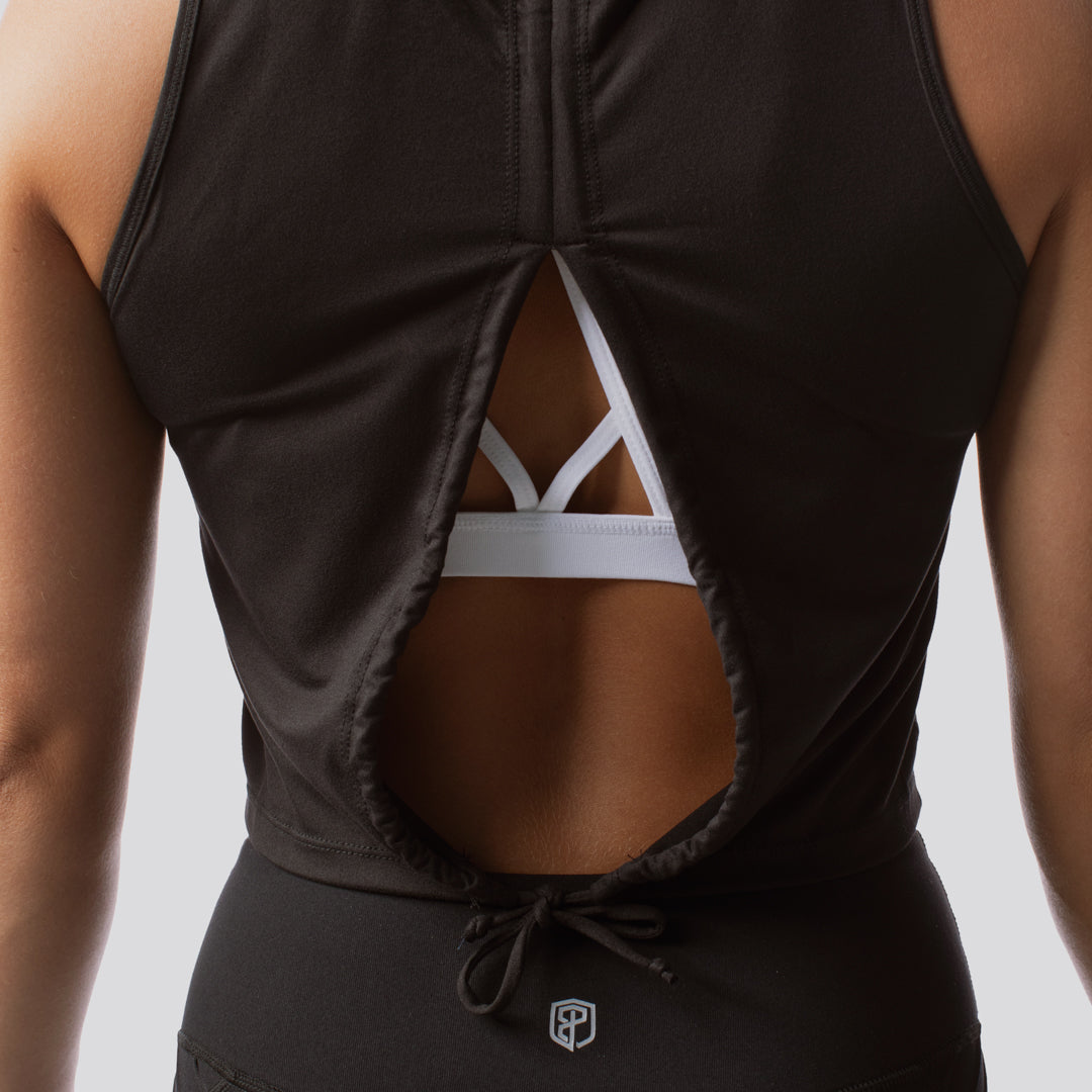 Hurricane Crop Tank Top - AScudds Black - Women's Workout Shirt for Running, Yoga & Gym - Breathable & Comfortable Athletic Wear