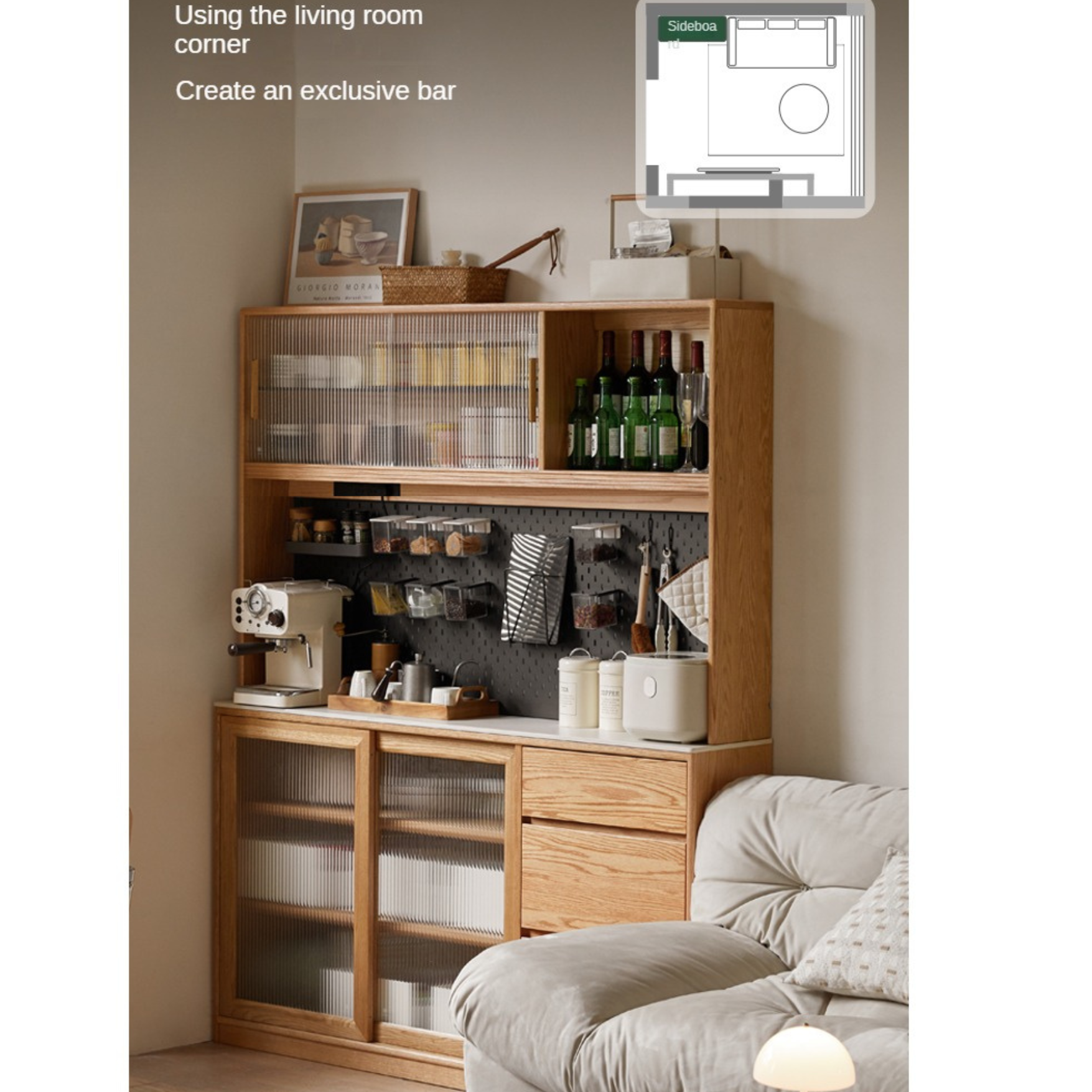 Solid Oak Wood Rock Board - Nordic Style Ultra-Thin Sideboard for Living Room, Bedroom & Dining Room Storage
