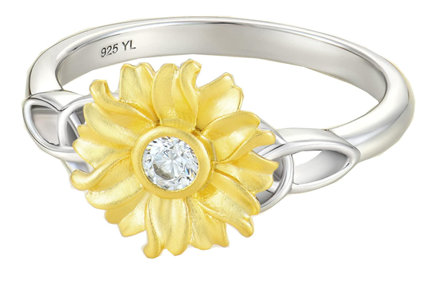 YL Sunflower Rings for Women - 925 Sterling Silver Infinity Rings with Cubic Zirconia Flower Jewelry - Perfect for Everyday Wear, Anniversary Gifts & Boho Fashion Accessories