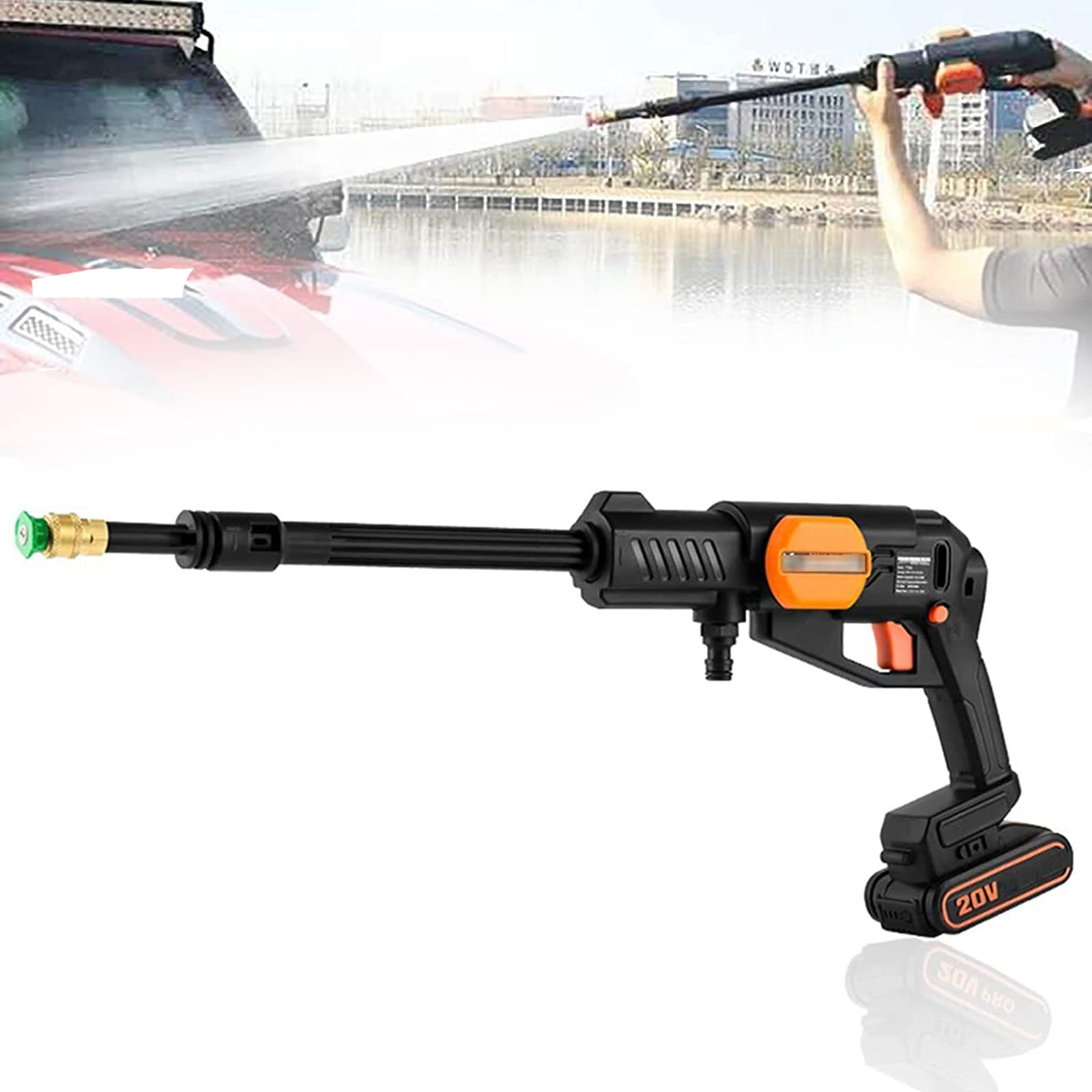 YQJY Lightweight Electric Pressure Washer Gun - 40Bar High Pressure, 6.5Bar Low Pressure, Battery Powered Jet Cleaner for Car Washing, Patio Cleaning & Outdoor Home Maintenance