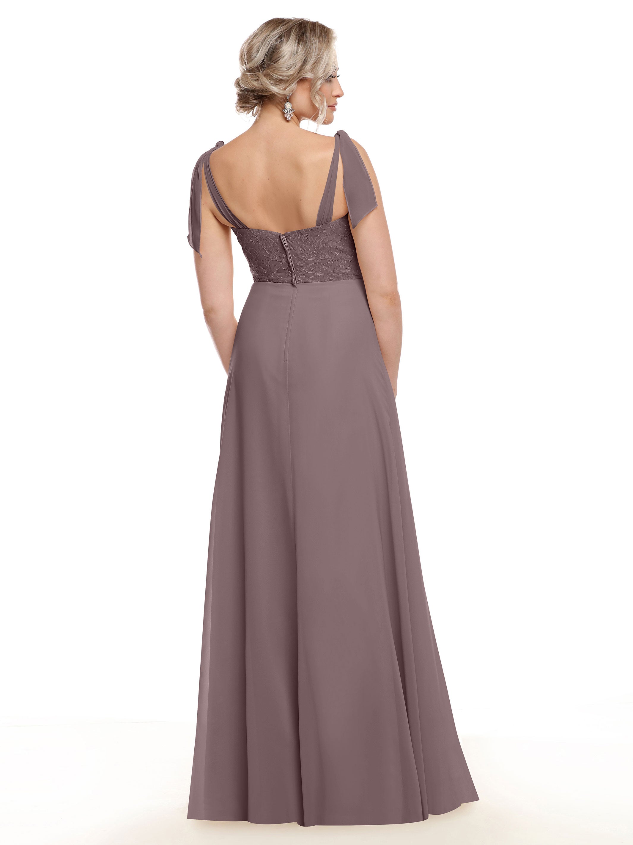 Elegant A-Line Bridesmaid Dress with Lace Bodice & Tulle Ribbon Straps - Perfect for Weddings, Formal Events & Special Occasions