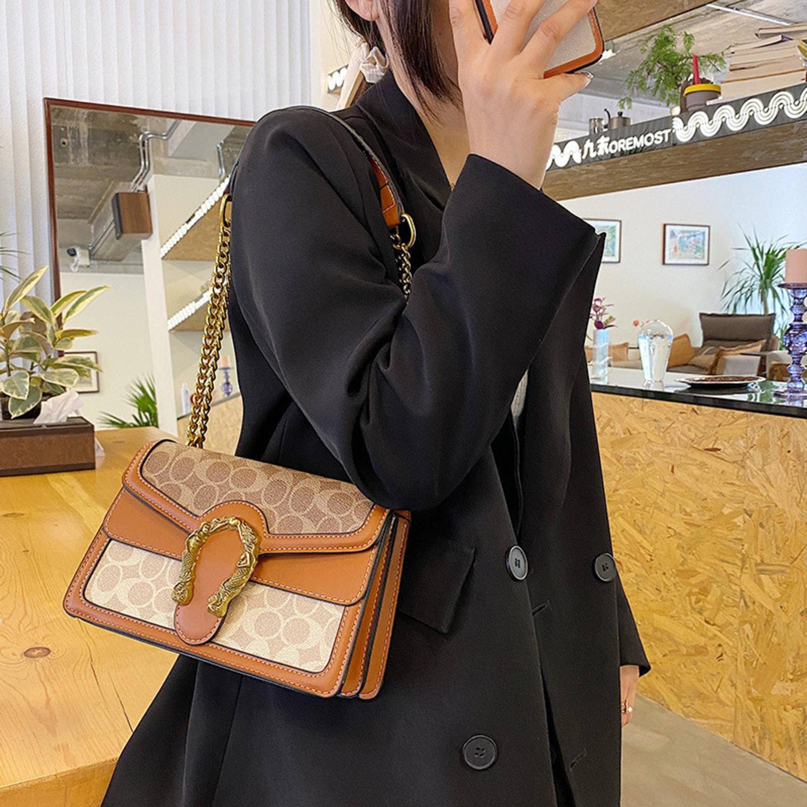 Stylish Women's Crossbody Shoulder Bag - Genuine Leather Square Handbag with Metal Chain Stitching for Everyday Use, Work, and Travel