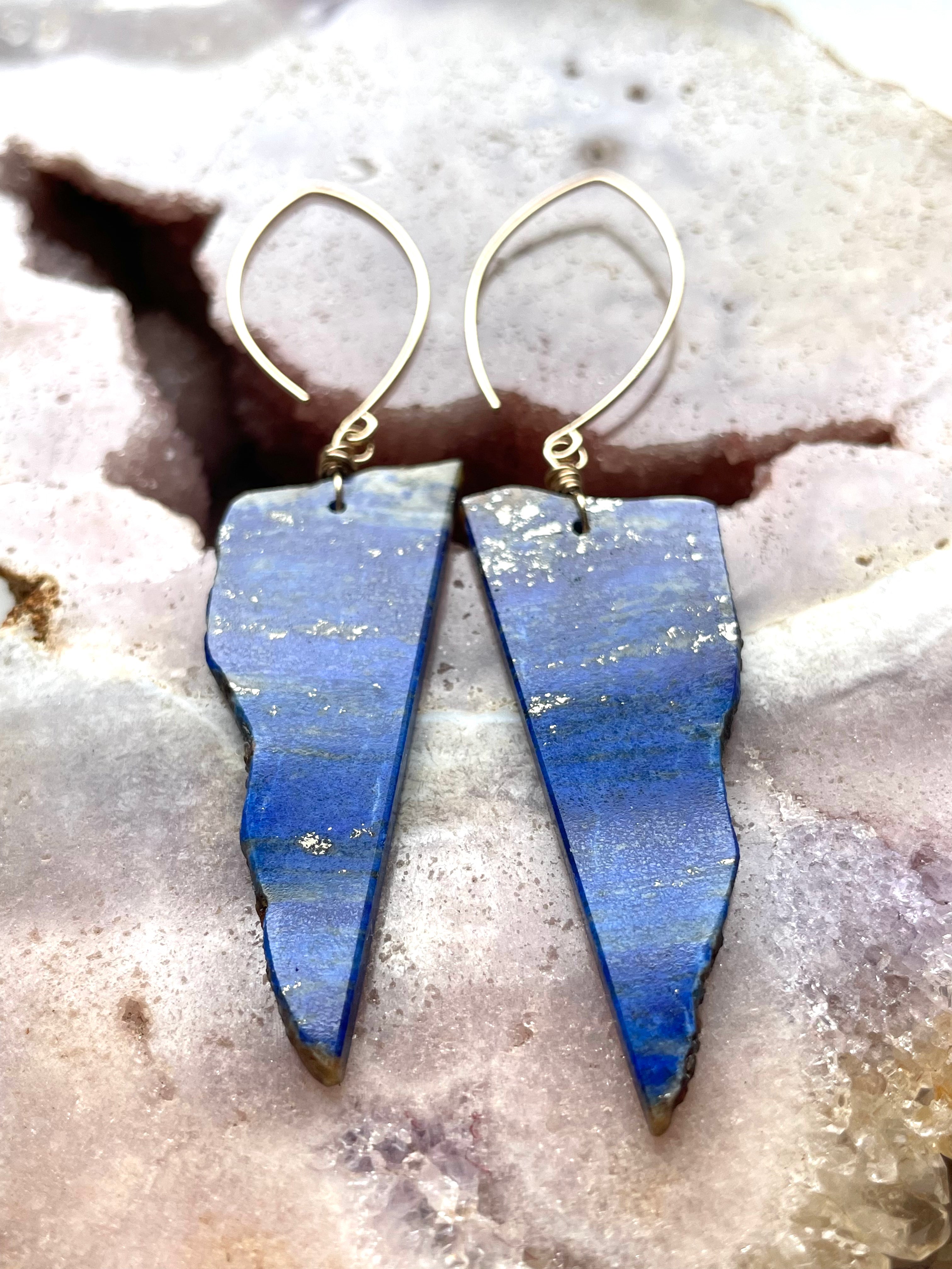 Lapis Lazuli Statement Earrings - Gold Filled Handmade Jewelry for Women | Unique Bohemian Dangle Earrings for Party, Wedding & Special Occasions