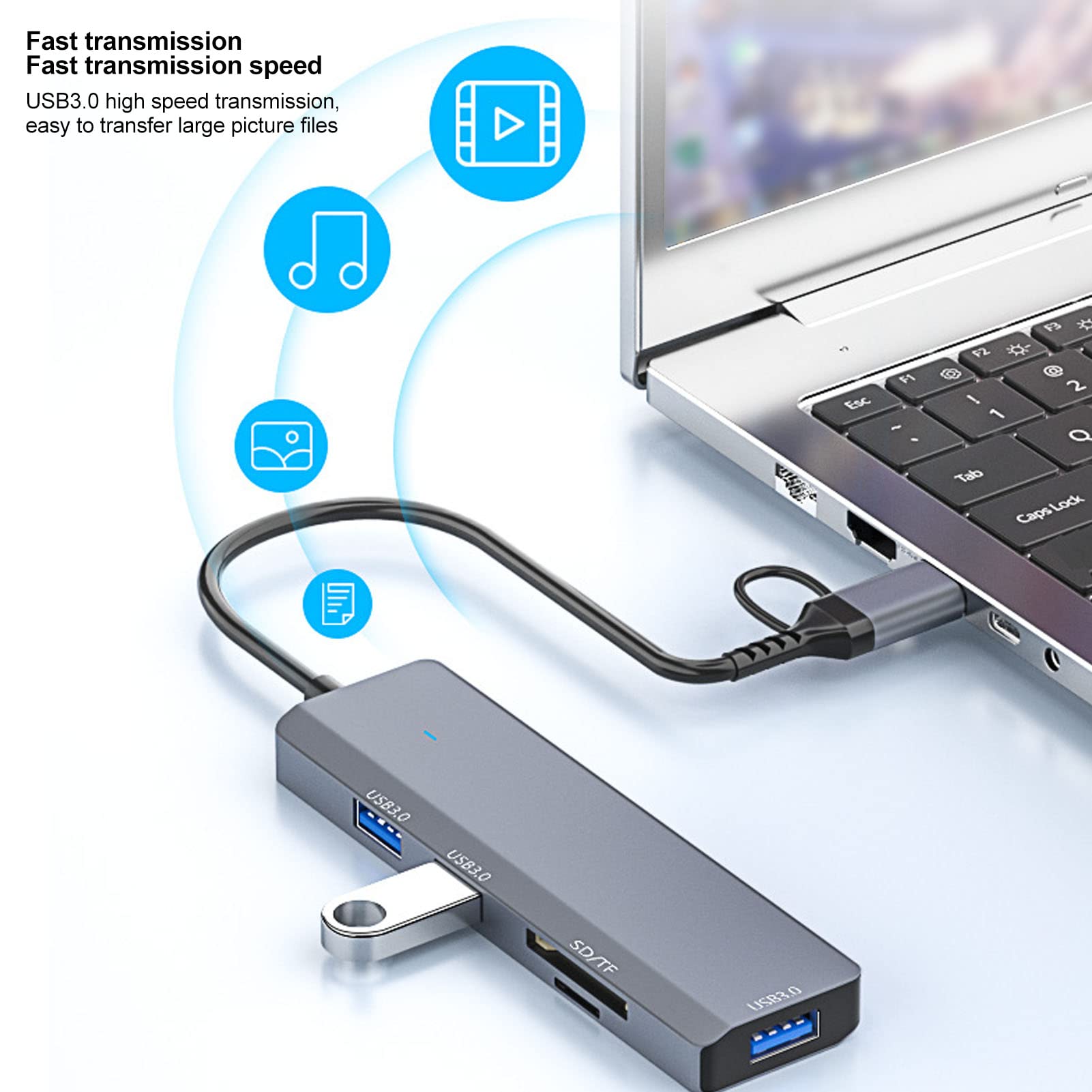 Premium USB 3.0 Hub with 4-Port Expansion, 5Gbps High-Speed Data Transfer, SD/TF Card Reader & Aluminum Alloy Housing - Ultra Slim Portable USB Adapter for Laptop, PC, Smartphone - Perfect for Home Office, Gaming & Travel Use