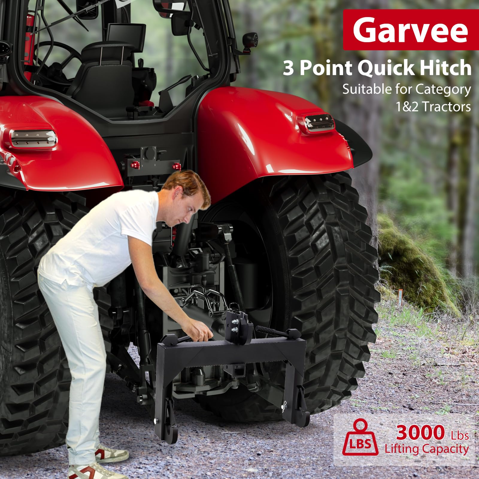 GARVEE 3 Point Quick Hitch for Category 1 & 2 Tractors - 3000 lbs Capacity, 2 Receiver, 28