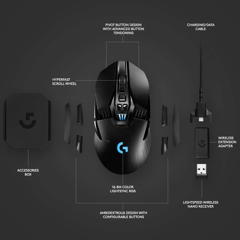 Logitech G903 Hero 16K Sensor Lightspeed Wireless Gaming Mouse - High Precision 16000 DPI, RGB Lighting, 140h Battery (Renewed) - Perfect for FPS, MOBA & Esports Gaming