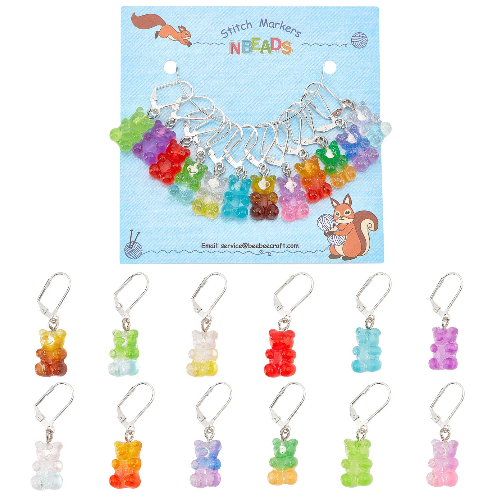 12 Pcs Colorful Resin Gummy Bear Stitch Markers - 12 Colors Knitting Crochet Stitch Locking Markers for DIY Handmade Crafts, Sewing, Quilting & Jewelry Making - Perfect Gift for Knitters & Craft Lovers