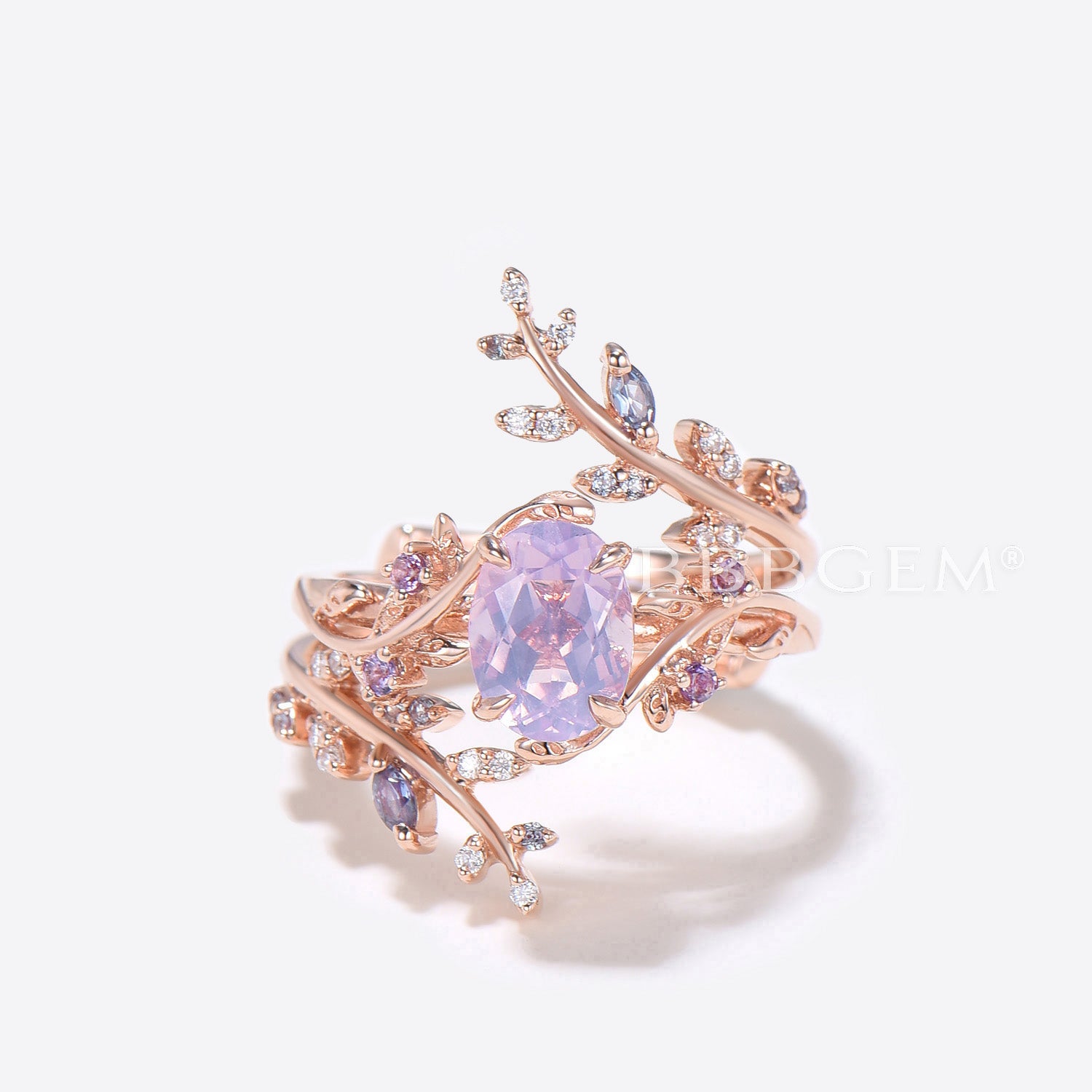 Lavender Amethyst Engagement Ring Enhancer Bridal Set - Oval Twig Design Wedding Ring for Women, Dainty Stackable Promise Ring, Perfect for Proposals, Anniversaries & Bridal Jewelry Gifts