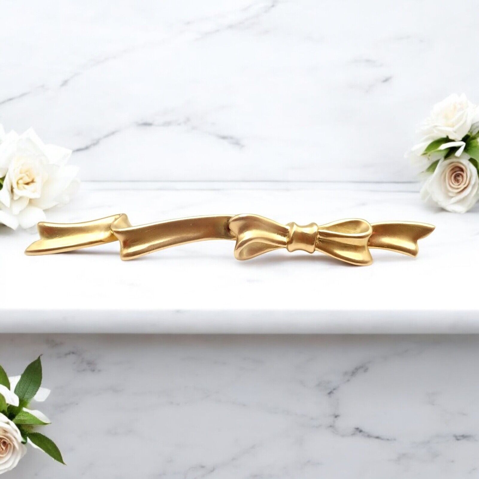 Authentic Angela Cummings 18k Yellow Gold Long Ribbon Bow Pin Brooch Vintage 1984 - Elegant Jewelry Gift for Women, Perfect for Weddings, Parties & Special Occasions