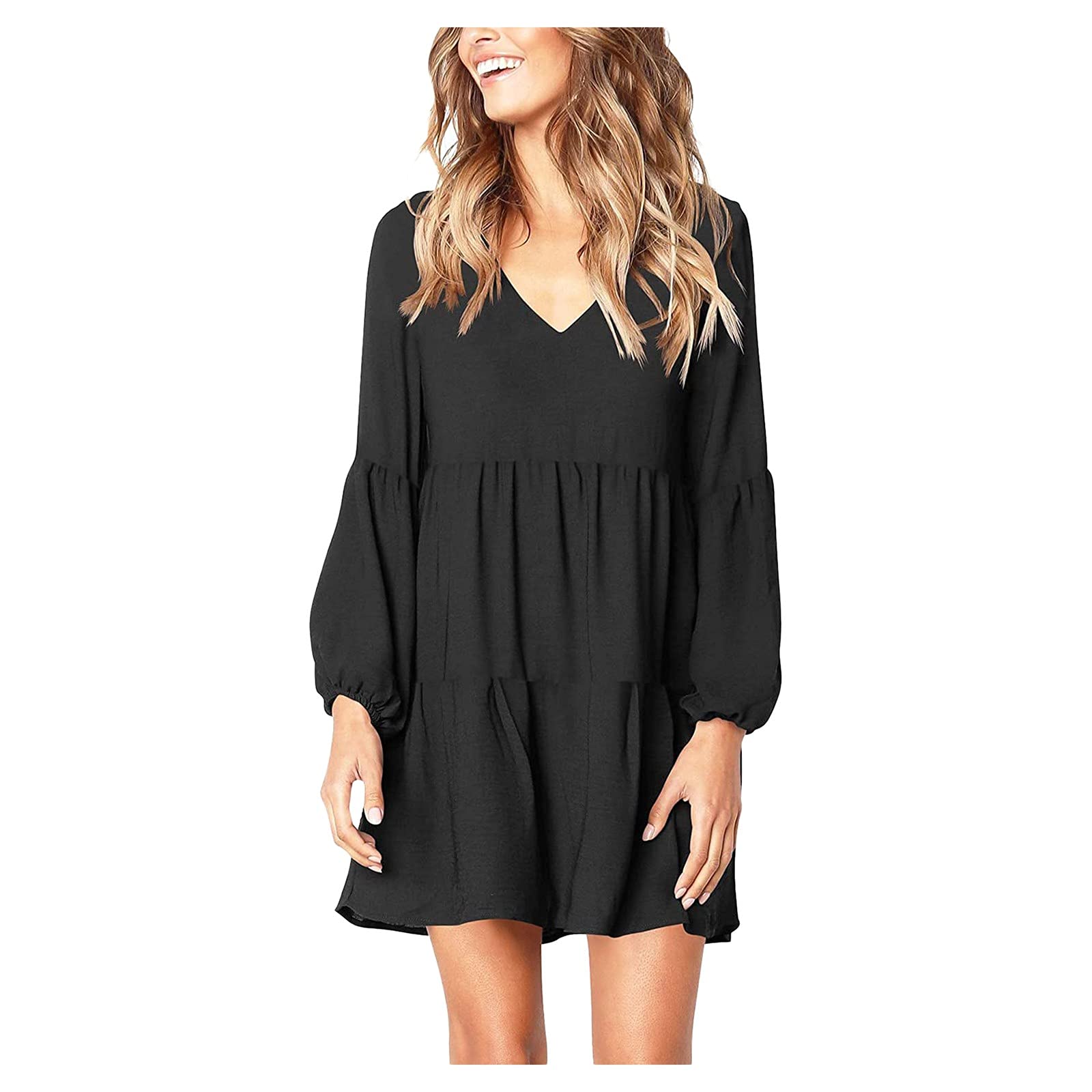 Elegant Women's Long Sleeve V-Neck Midi Dress for Wedding, Party & Formal Occasions - Perfect for Evening Events, Office Wear & Special Celebrations