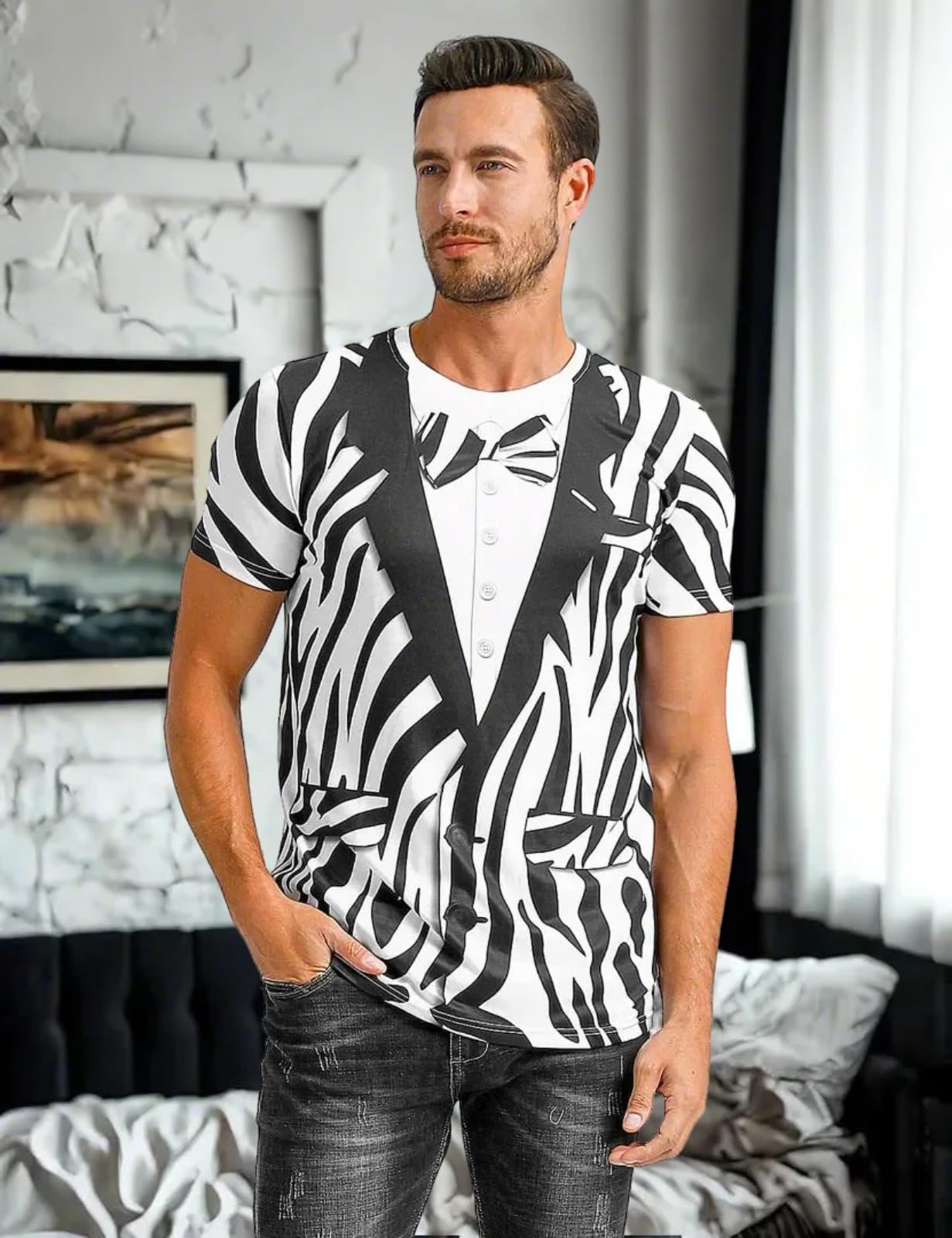 Funny Animal Print Tuxedo T-Shirts for Men - Novelty Dress Up Tees for Costume Parties, Cosplay & Casual Wear
