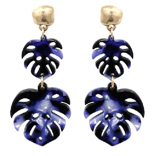 Stylish Blue Multi Acetate Leaf Earrings for Women - Perfect for Boho, Summer & Casual Outfits