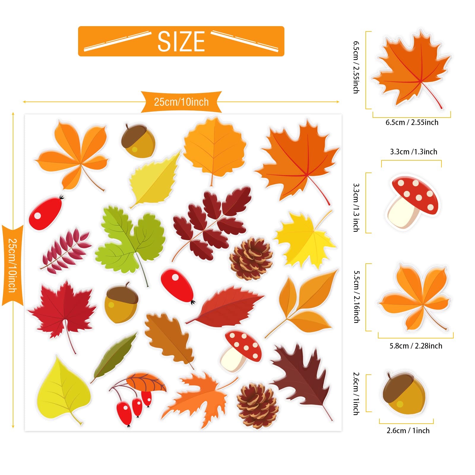 20 PCS Fall Gel Cling Leaves Window Decals - Thick Autumn Leaf Stickers for Kids, Adults, Home & Classroom Decor - Thanksgiving Party Supplies - Removable & Reusable (Perfect for Nursery, Airplane Windows & Seasonal Home Decor)