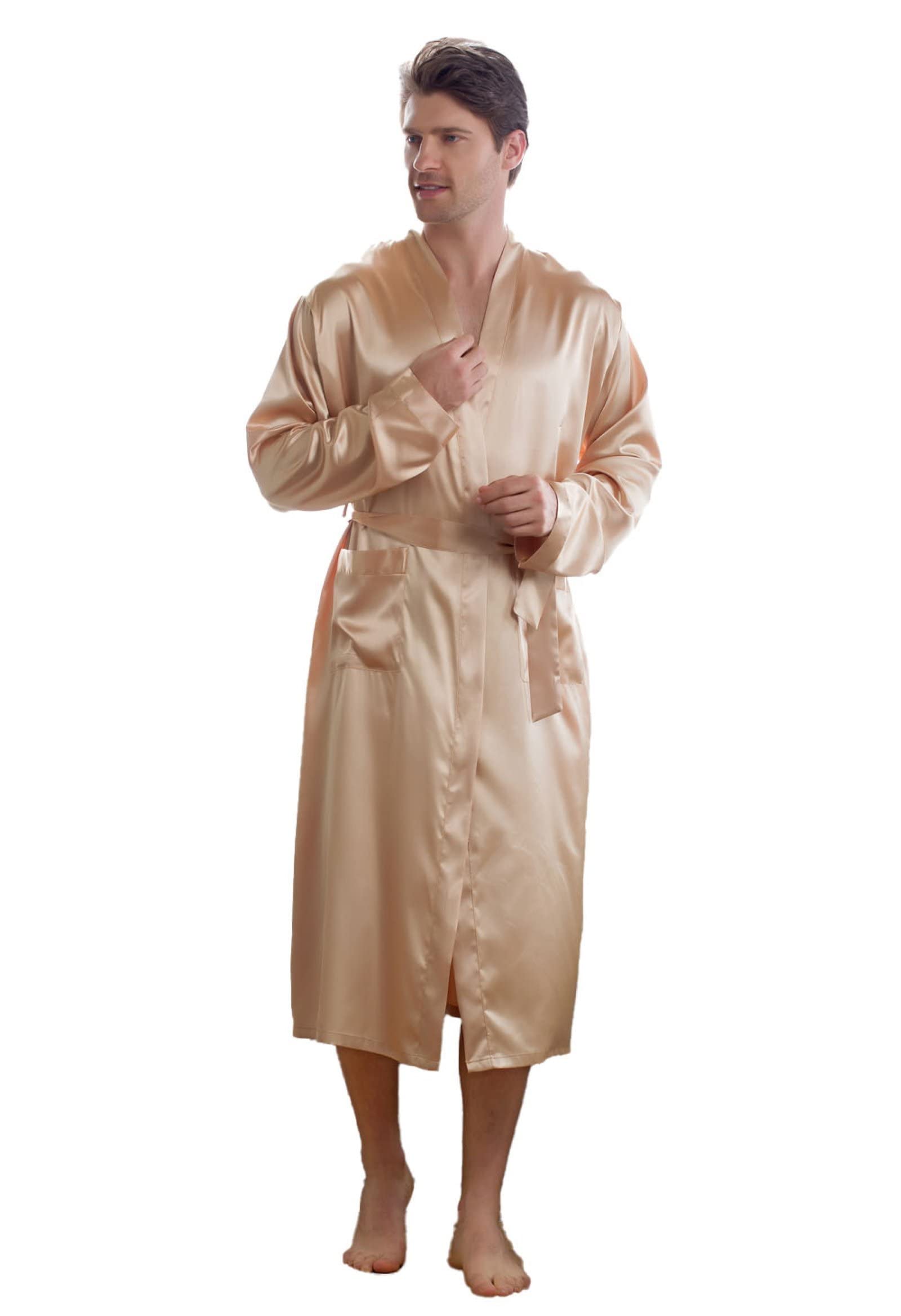 Men's Silk-Like Long Cardigan Pajamas - Lightweight & Comfortable Ice Silk Sleepwear for Home & Lounge Wear - Perfect for Relaxing, Lounging & Sleep