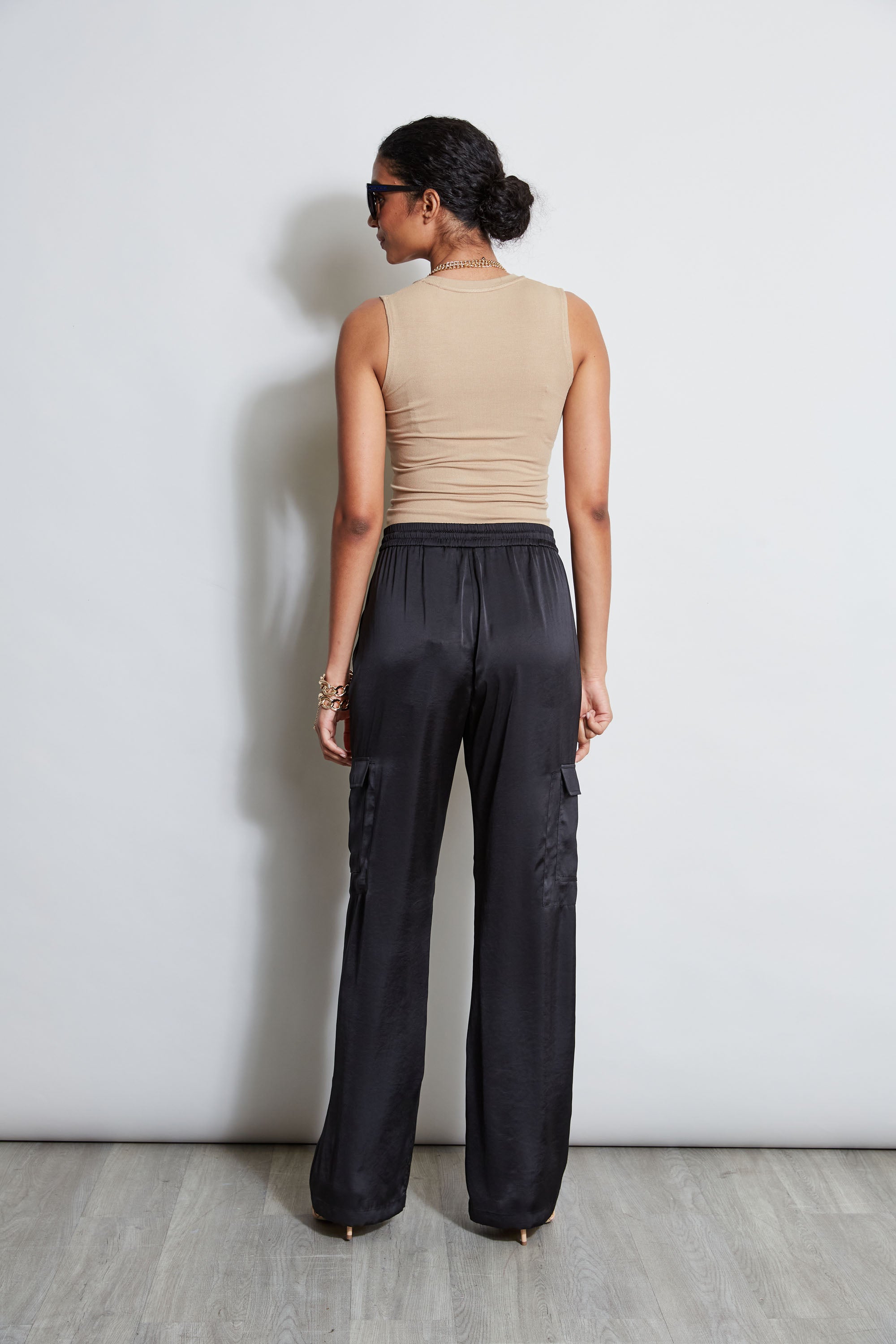 Comfortable Women's Satin Cargo Pants - High Waisted Loose Fit Casual Trousers for Lounge, Travel & Everyday Wear