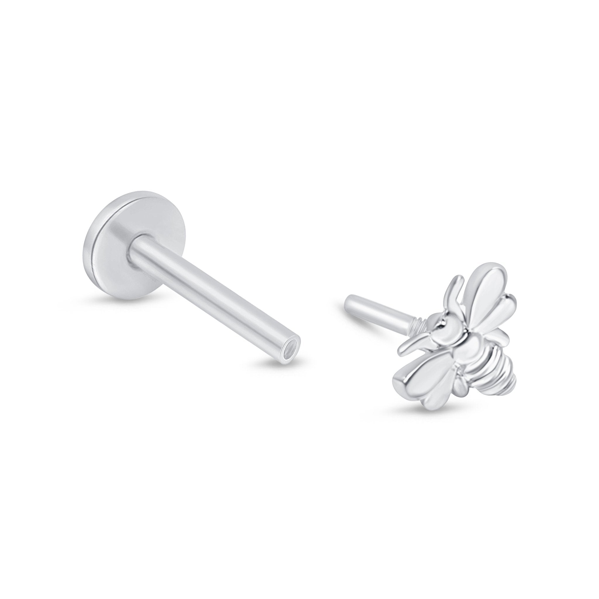 Minimalist Bee Flat Back Stud Earrings in Solid 14k White Gold - Dainty Jewelry for Everyday Wear, Gift for Her, Wedding, Anniversary
