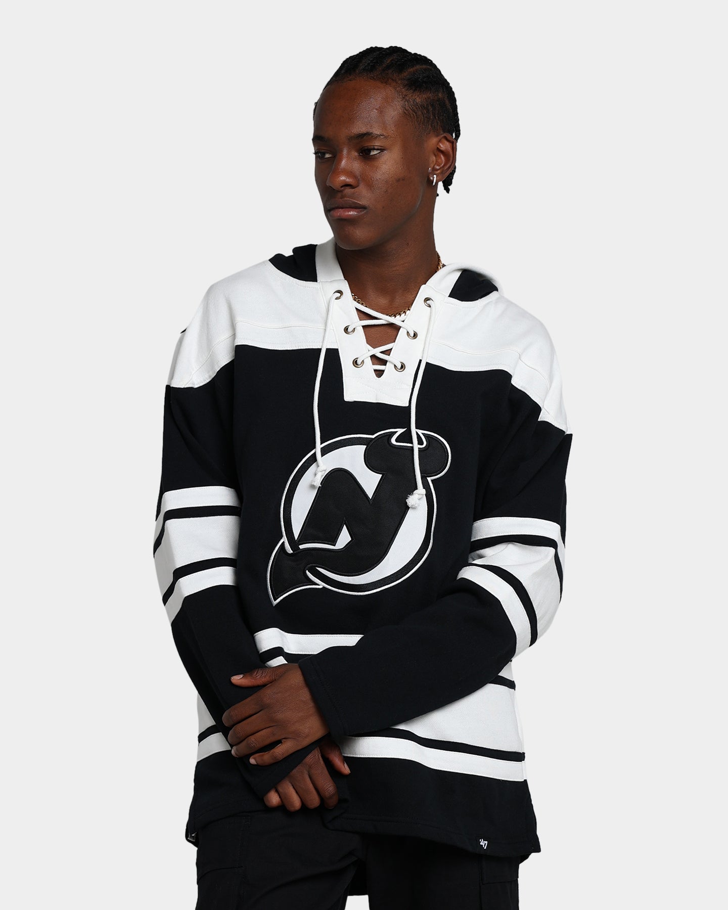 47 Brand New Jersey Devils Superior Lacer Hoodie - Jet Black NHL Hockey Fan Apparel for Men & Women - Perfect for Game Day, Tailgating and Cold Weather