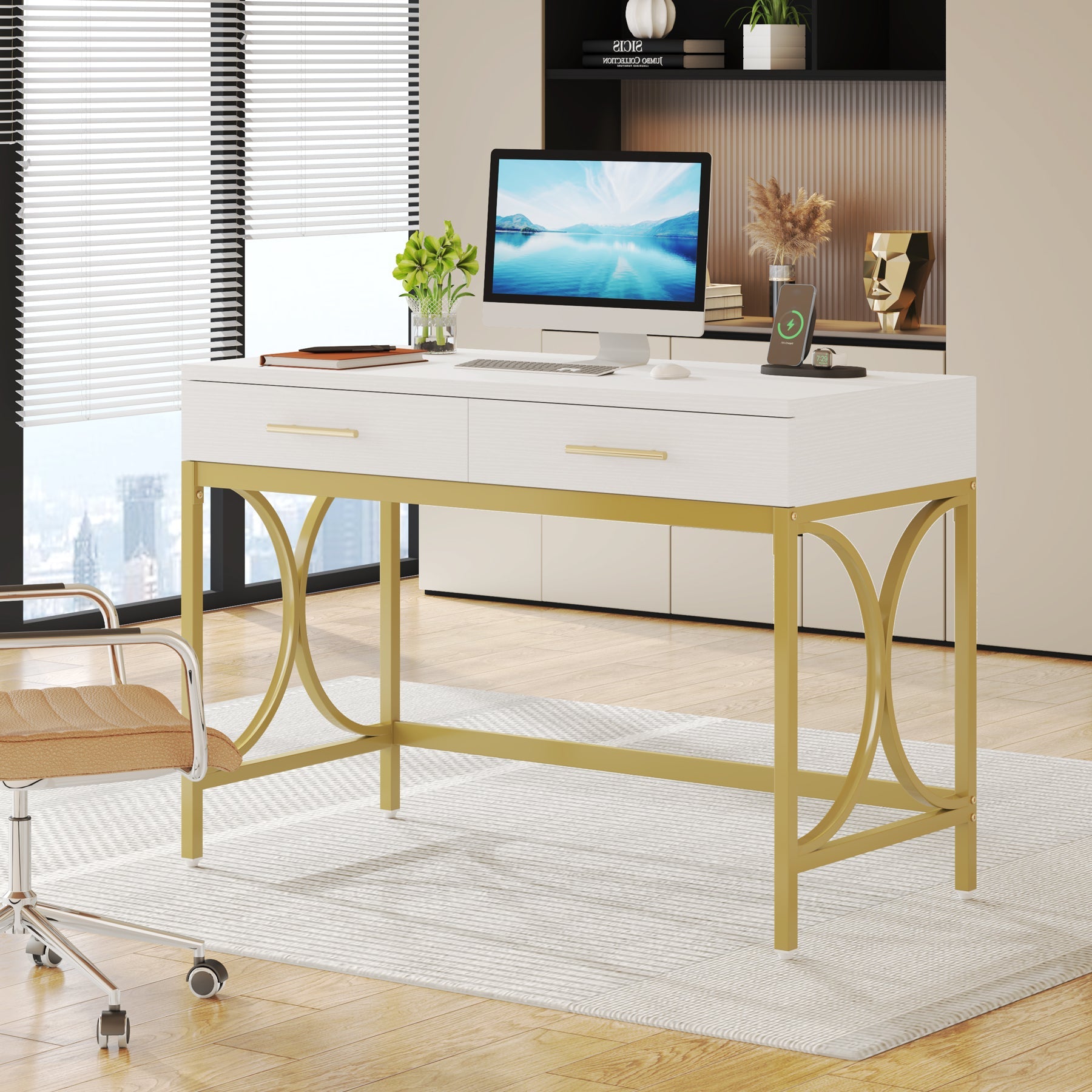 41 Inch Modern Computer Desk with 2 Drawers - Home Office Writing Desk for Small Spaces, Gaming & Study | Ergonomic Workstation for Remote Work & Online Classes