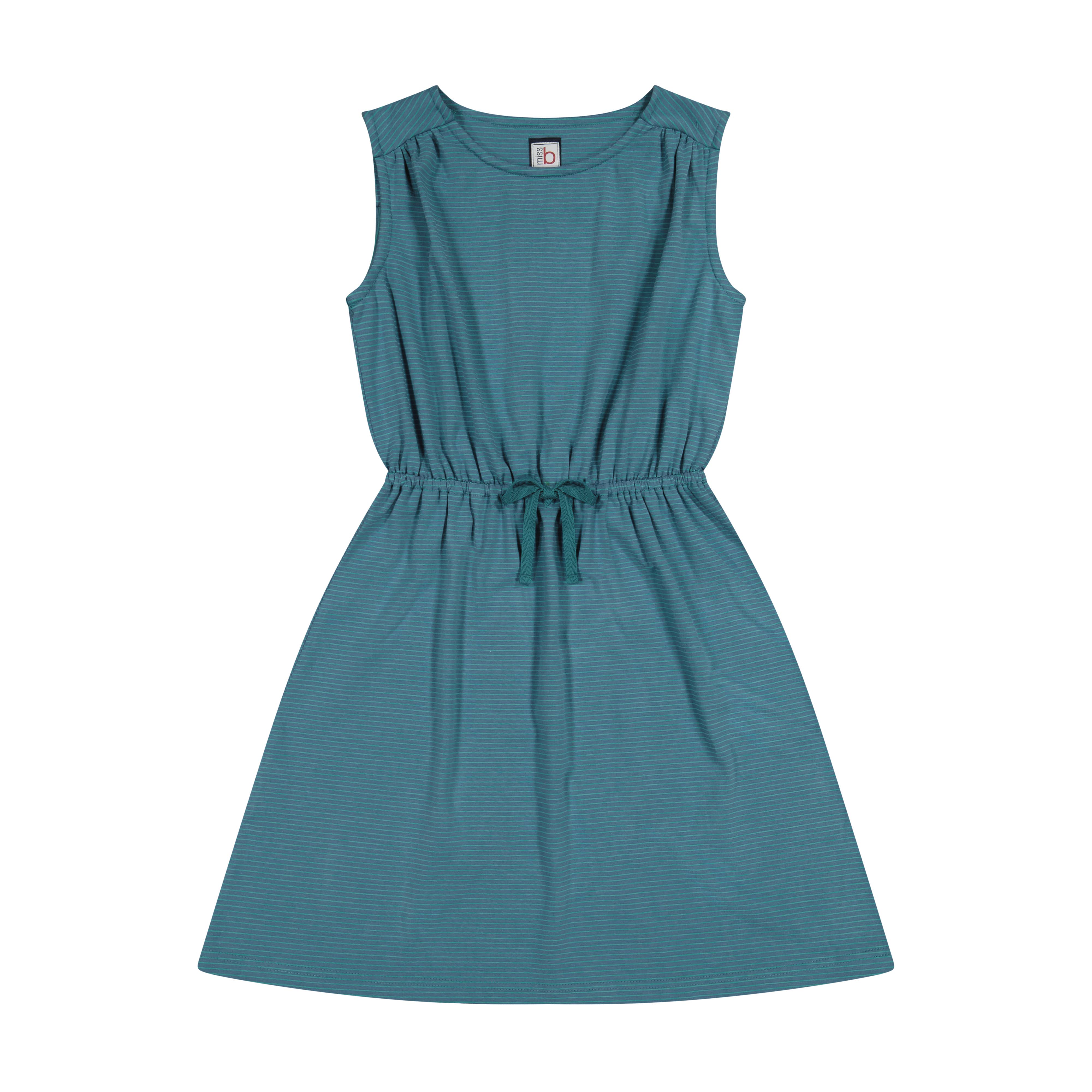 Lindsey Drawstring Dress - Blue & Green Striped Summer Dress for Women, Perfect for Beach, Vacation, and Casual Outings