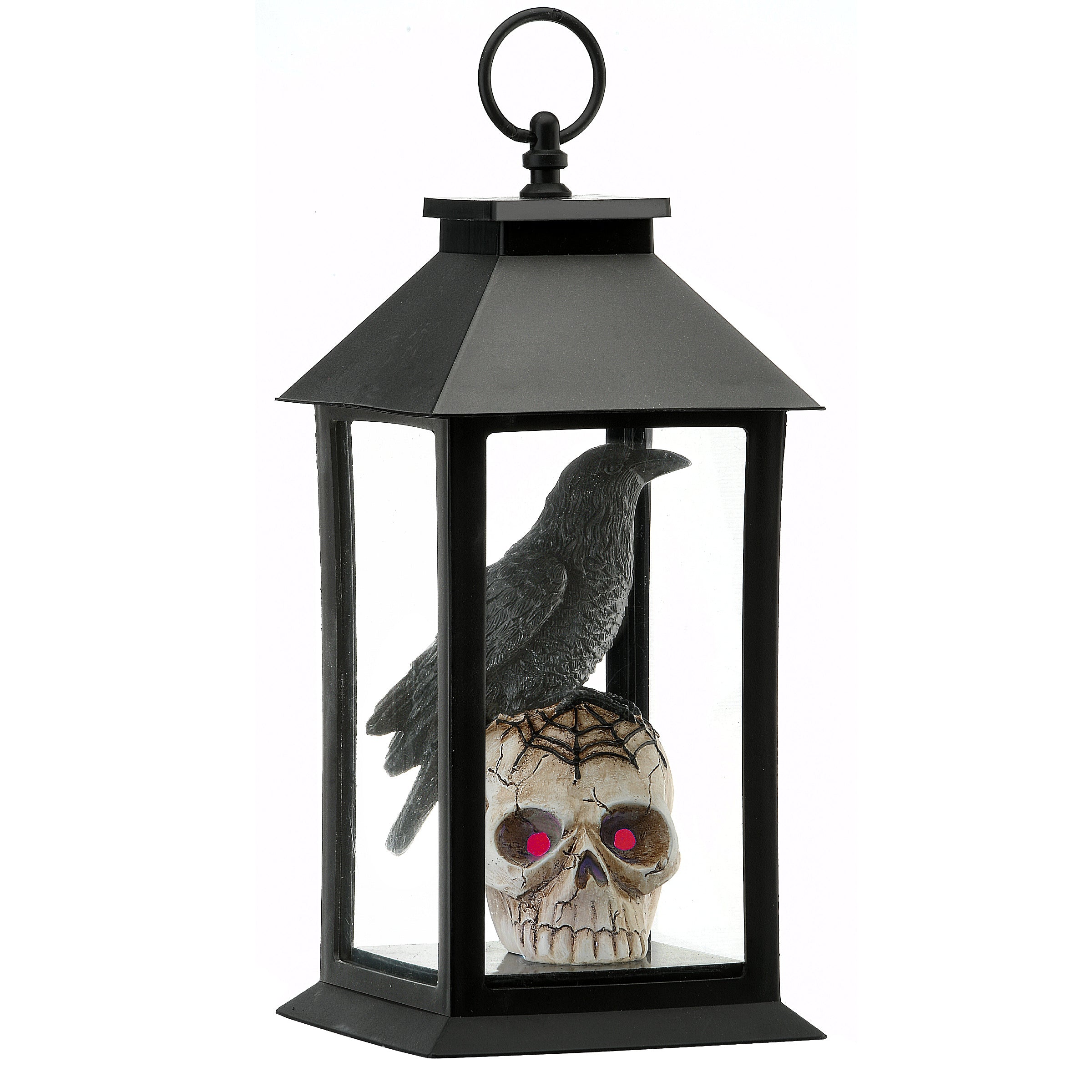 11 Inch Pre-Lit Halloween Crow and Skull LED Lantern Decoration - Spooky Outdoor and Indoor Party Decor for Halloween, Haunted House, and Fall Festival