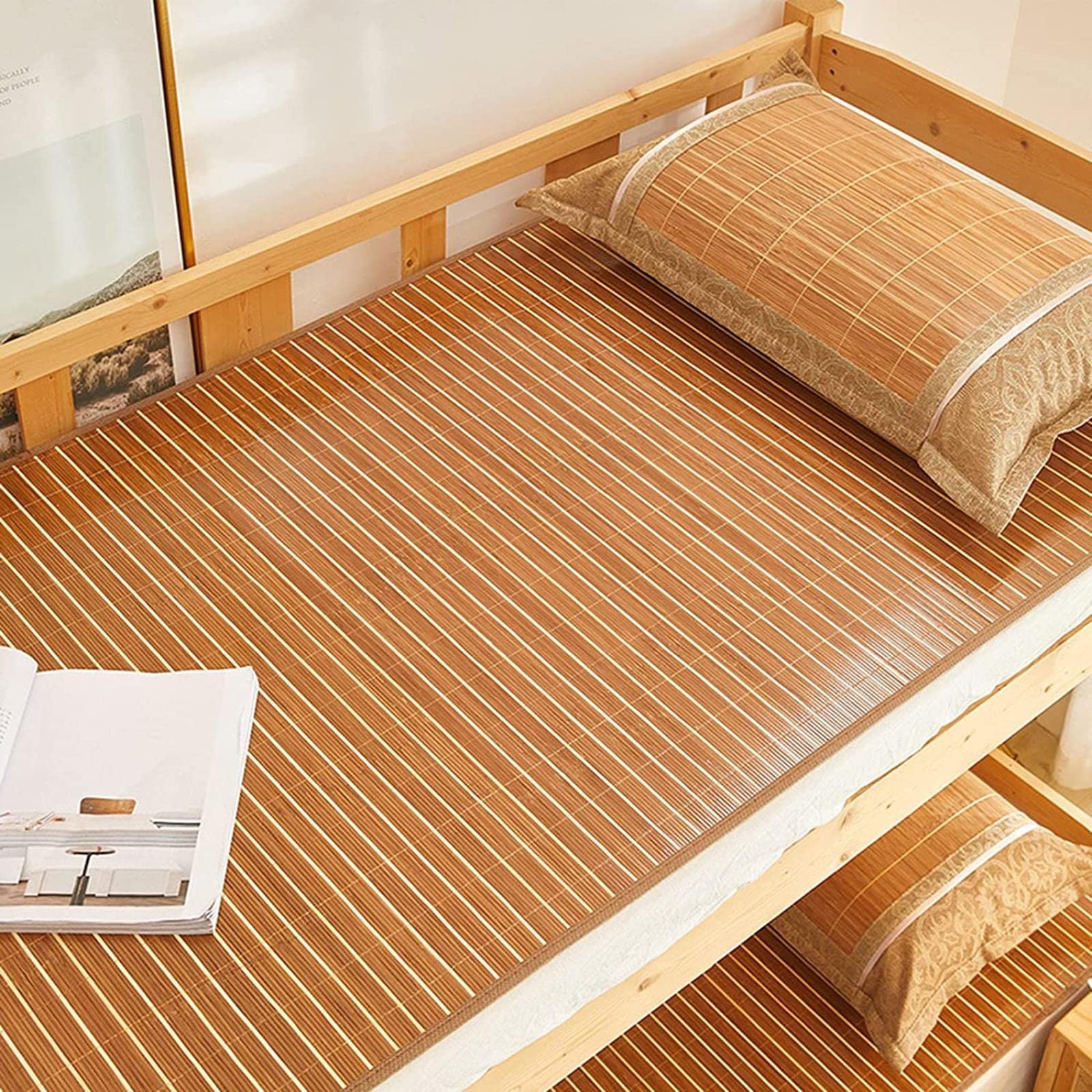 Breathable Summer Sleeping Pad - Foldable Double-Sided Cooling Bamboo Mat for Home, School & Dorm - Perfect for Hot Weather & Air-Conditioned Rooms | Ideal for Beds, Floors & Outdoor Use