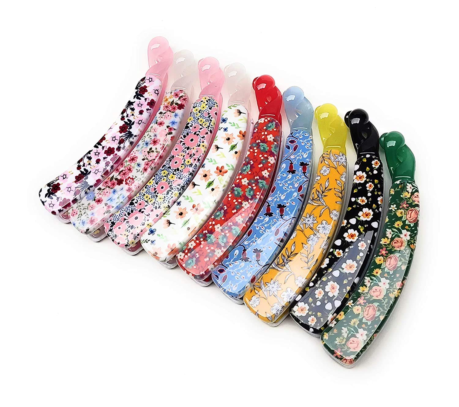 MOOLYAVAAN 5-Pack Floral Printed Banana Hair Clips for Women, Girls & Kids - Colorful Fashion Hair Clamps, Claw Grips & Twist Comb Clips - Perfect for School, Parties & Everyday Hairstyles