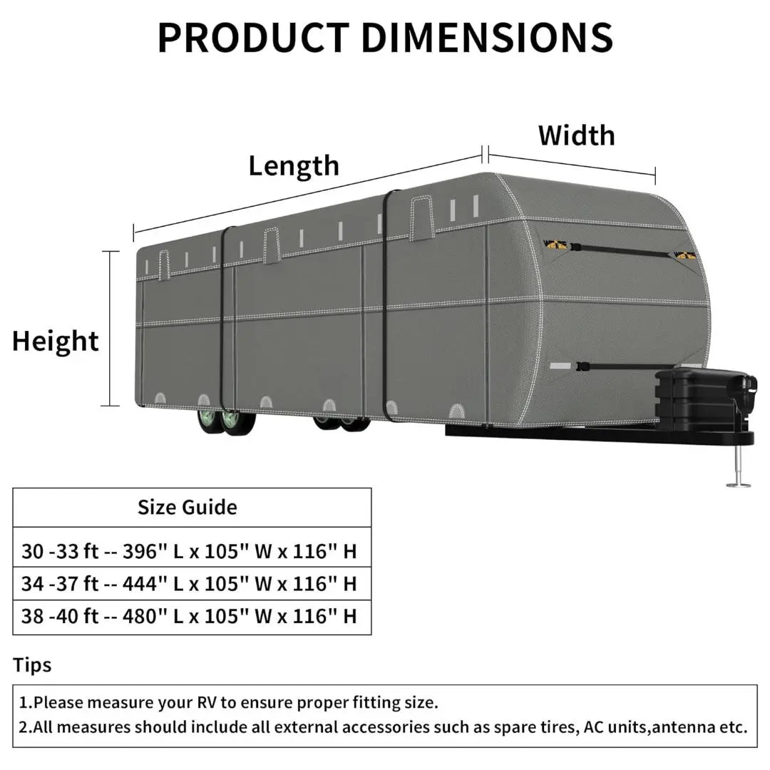 **Waterproof RV Cover for 34-37ft Travel Trailers - UV Resistant, Windproof Camper Cover with Extra Straps & Gutter Protection - Ideal for Outdoor Storage & Winter Protection**