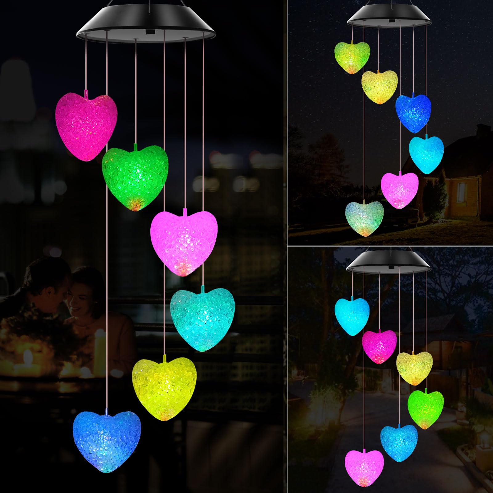 Solar Wind Chimes with Color Changing LED Lights - Outdoor Garden Decor, Unique Gift for Mom, Grandma, Wife, Sister (Mother's Day, Birthday, Housewarming) - Perfect for Patio, Yard, and Porch Decoration
