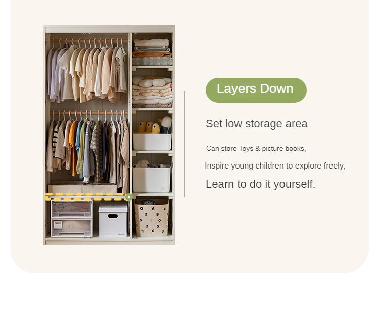 Pine Solid Wood White Cream Children's Wardrobe - Kids Bedroom Storage Organizer for Clothes, Toys & Books - Perfect for Nursery, Bedroom & Playroom Organization