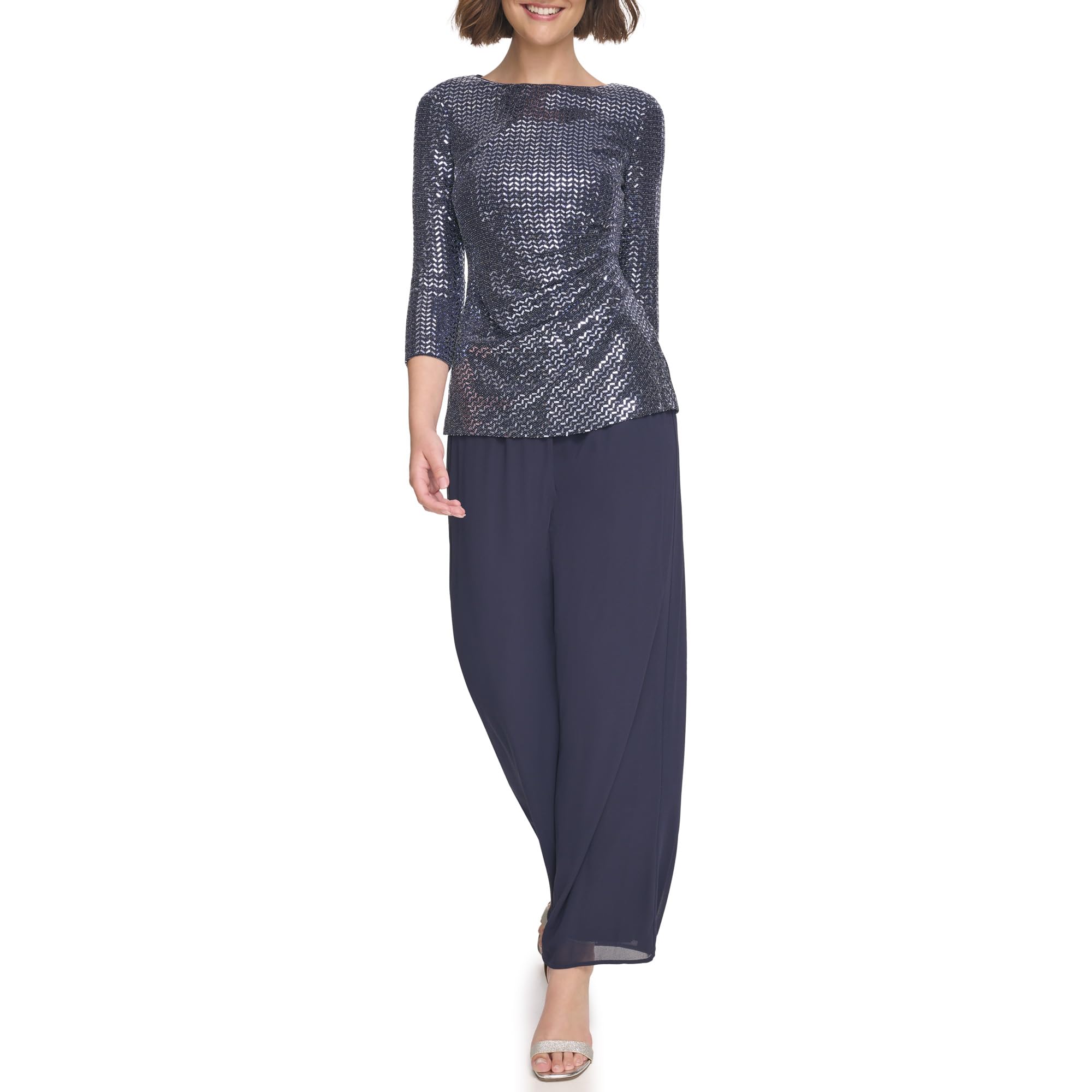 Jessica Howard Women's Sequin Bodice Jumpsuit - Elegant Sparkly Romper for Parties, Weddings & Special Occasions | Plus Size & Petite Options Available