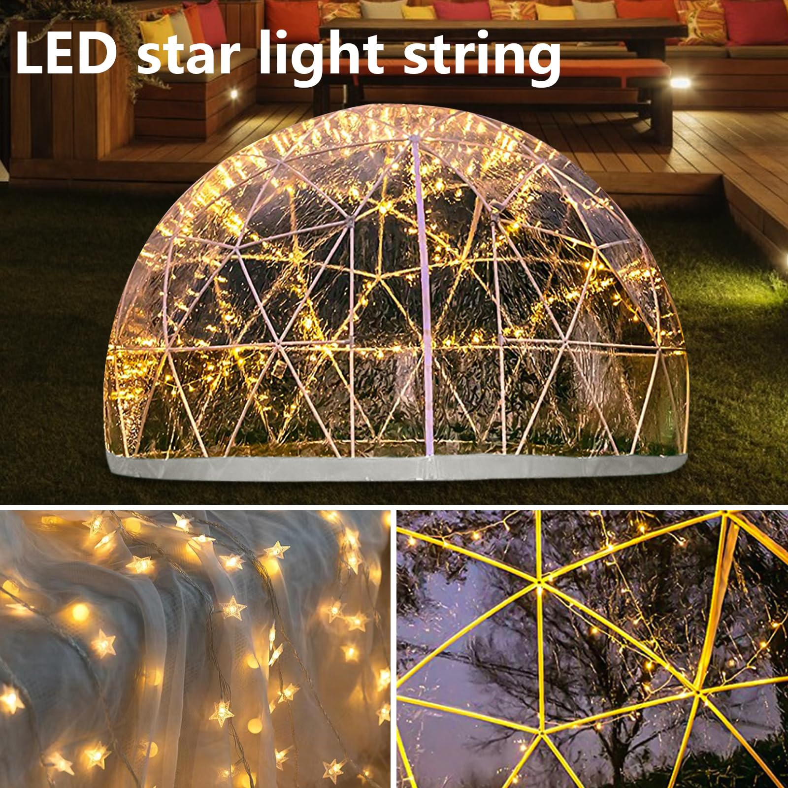 12FT Clear Garden Dome Igloo Tent with PVC Cover & LED Lights - Weatherproof Outdoor Greenhouse Bubble Tent for Backyard, Parties, Winter Garden Protection & Cozy Outdoor Gatherings